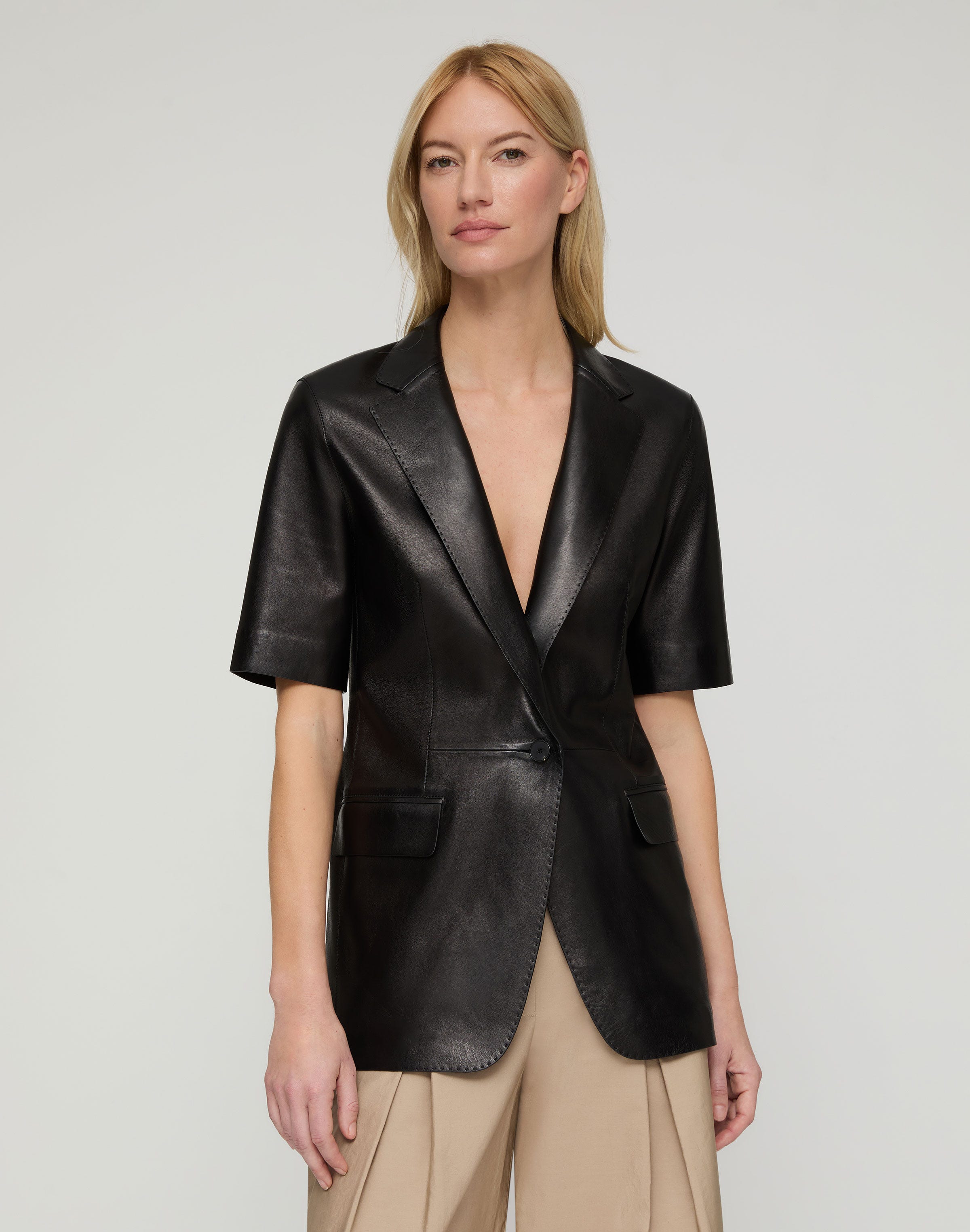 Nappa Leather Short Sleeve Blazer