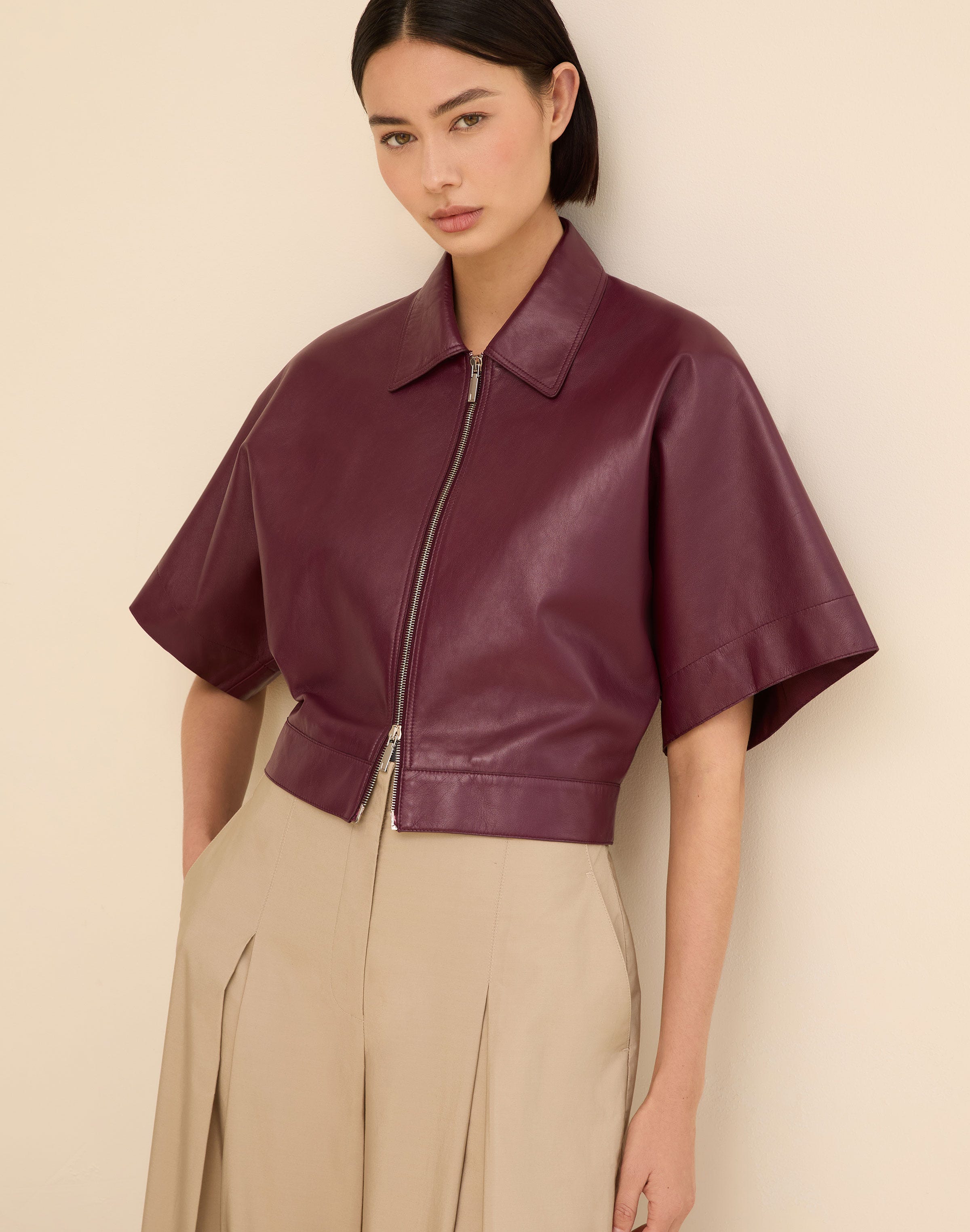 Nappa Leather Kimono Sleeve Jacket