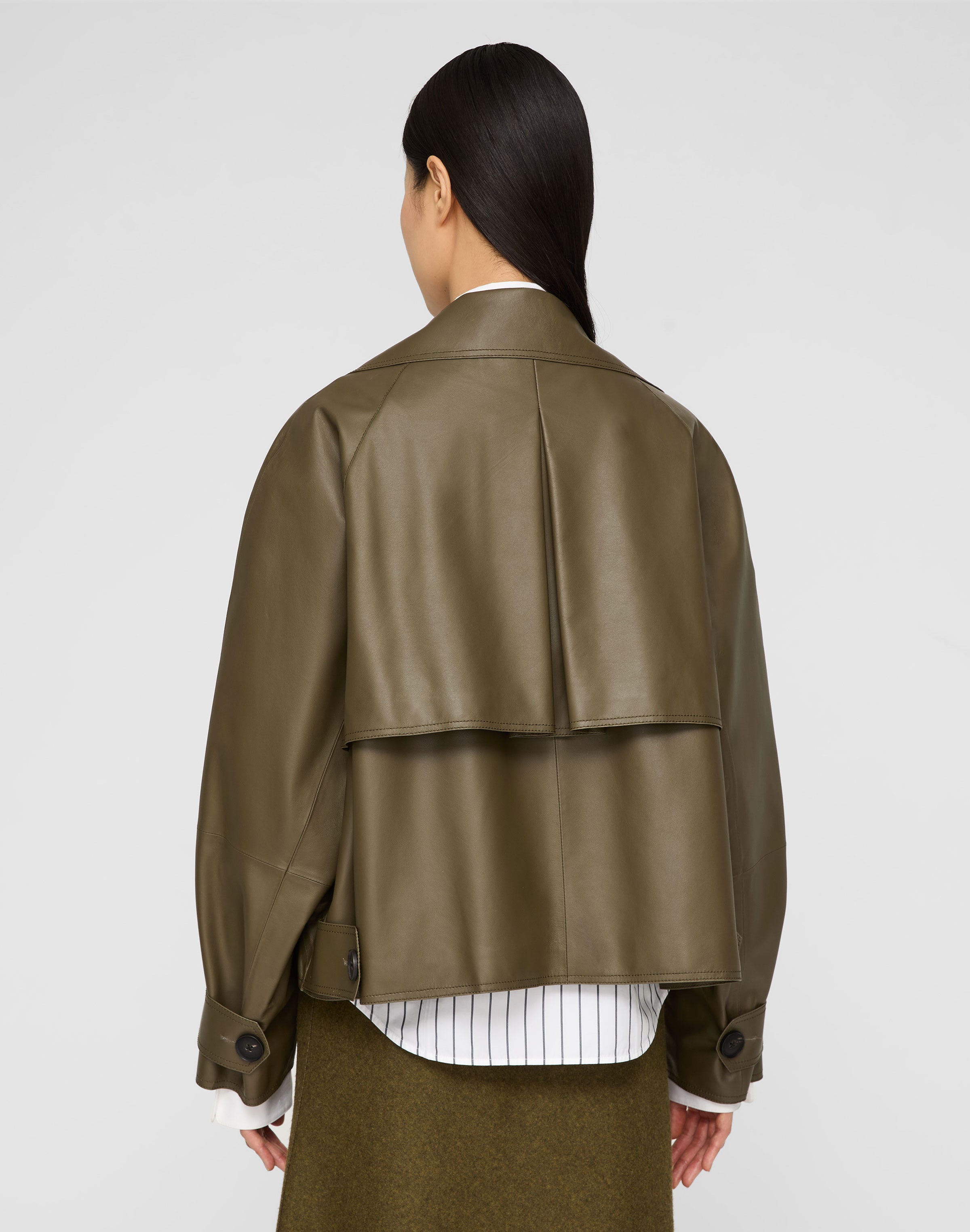 Lightweight Lambskin Leather Cropped Oversized Trench Jacket