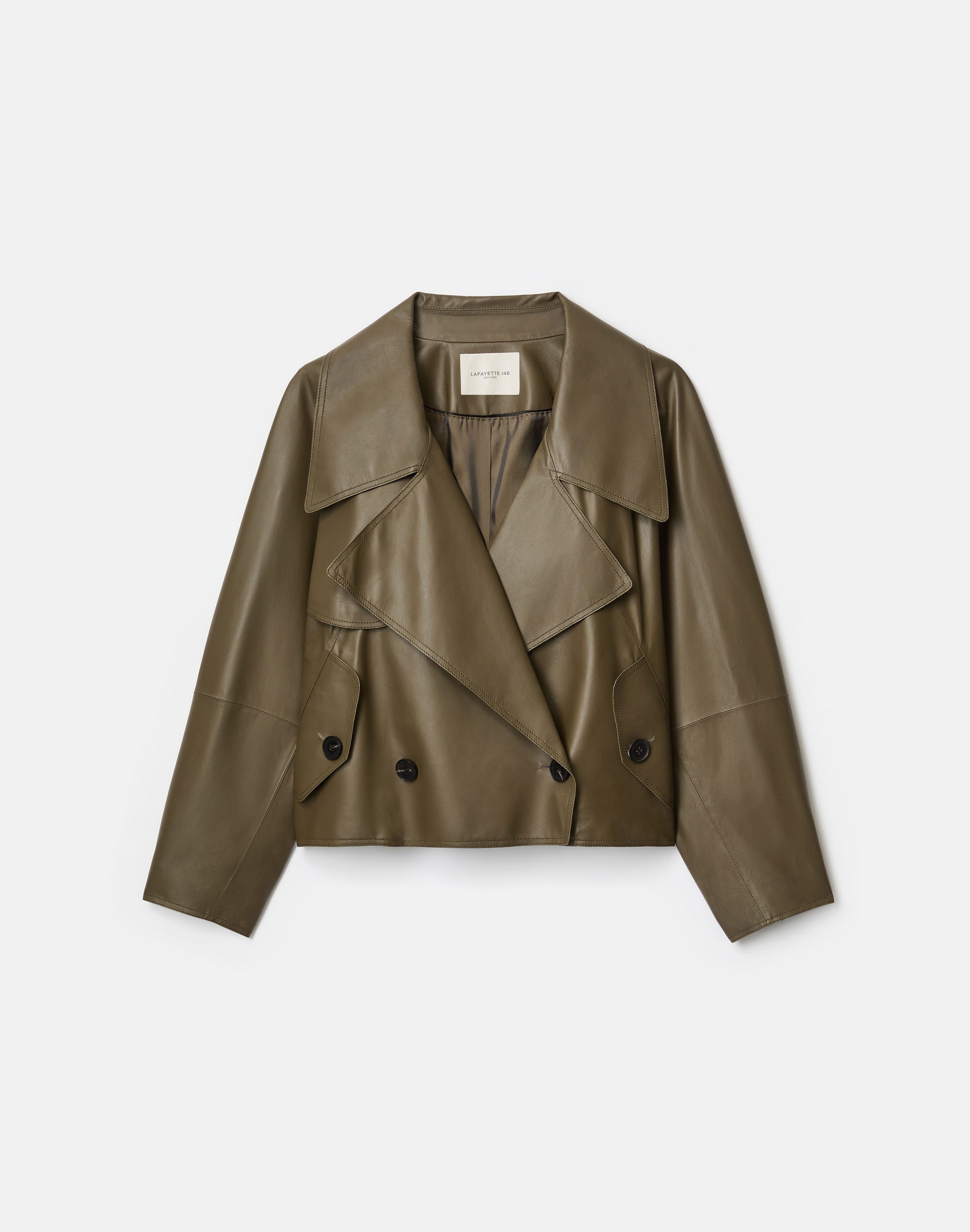 Lightweight Lambskin Leather Cropped Oversized Trench Jacket