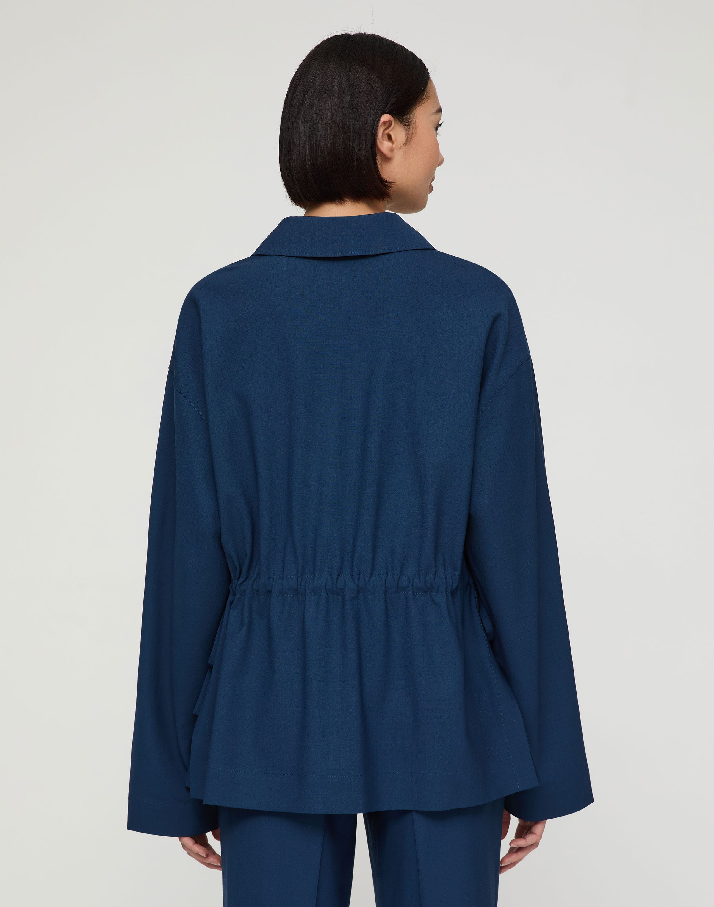 Tropical Wool Gathered Waist Oversized Jacket