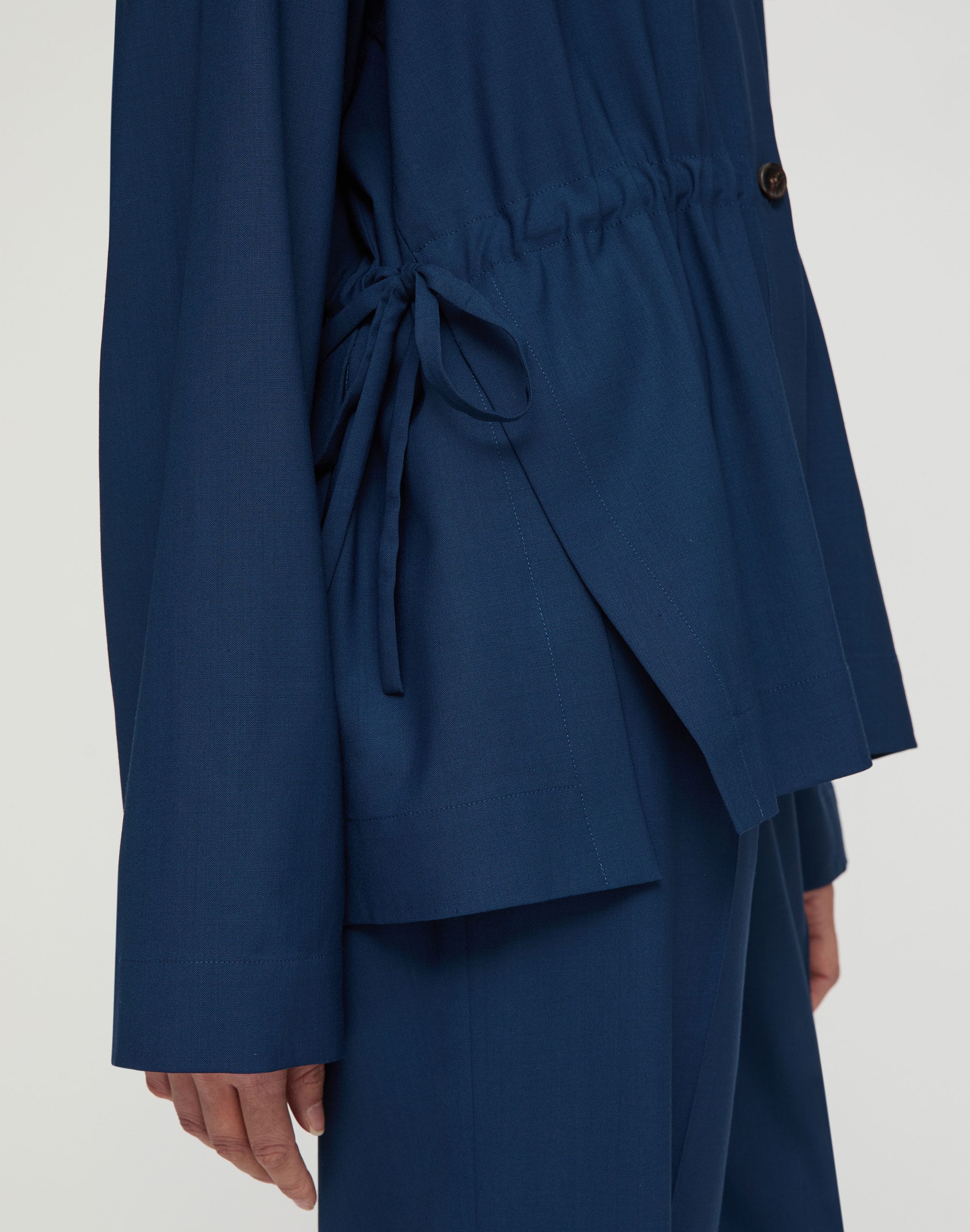 Tropical Wool Gathered Waist Oversized Jacket