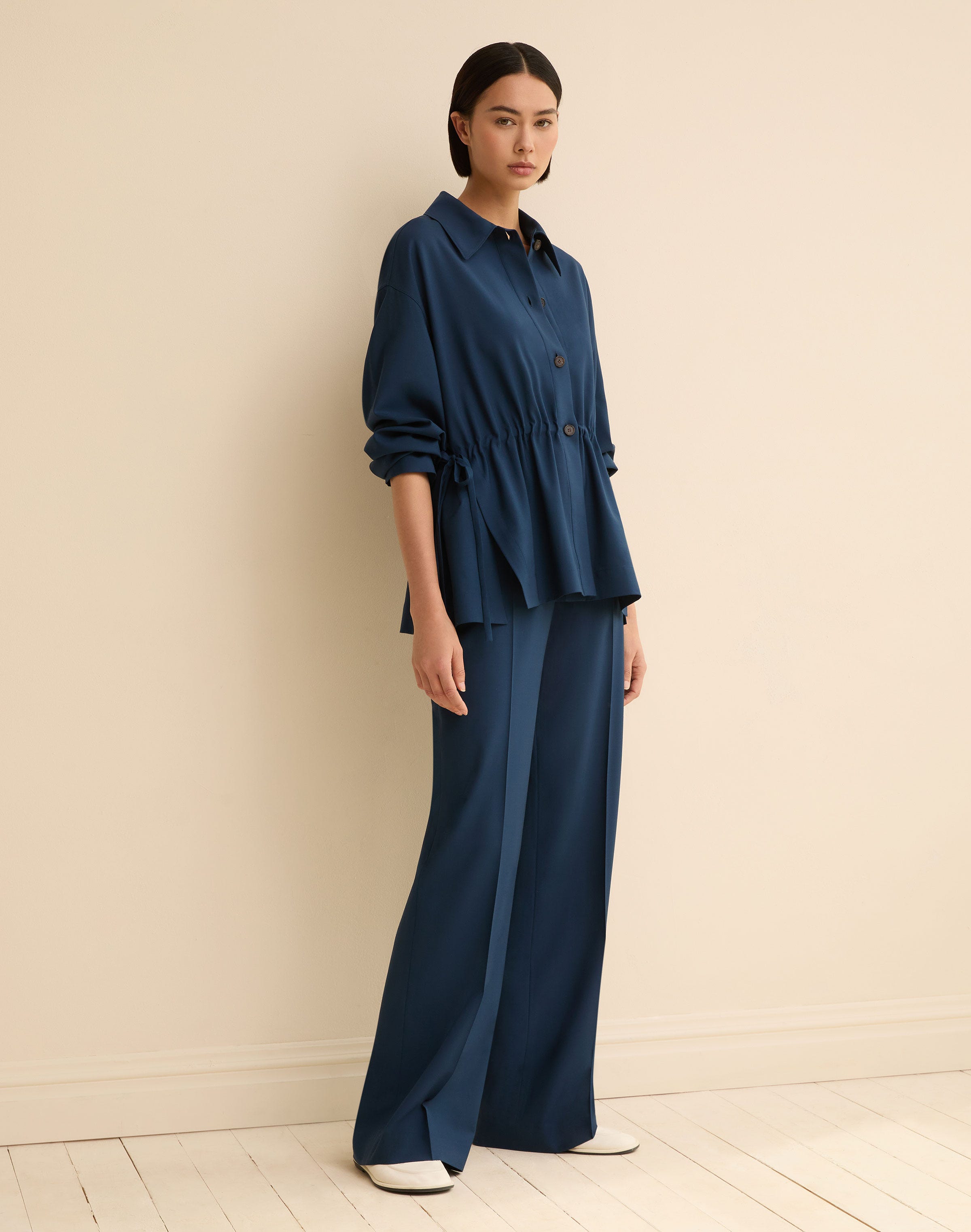 Tropical Wool Gathered Waist Oversized Jacket