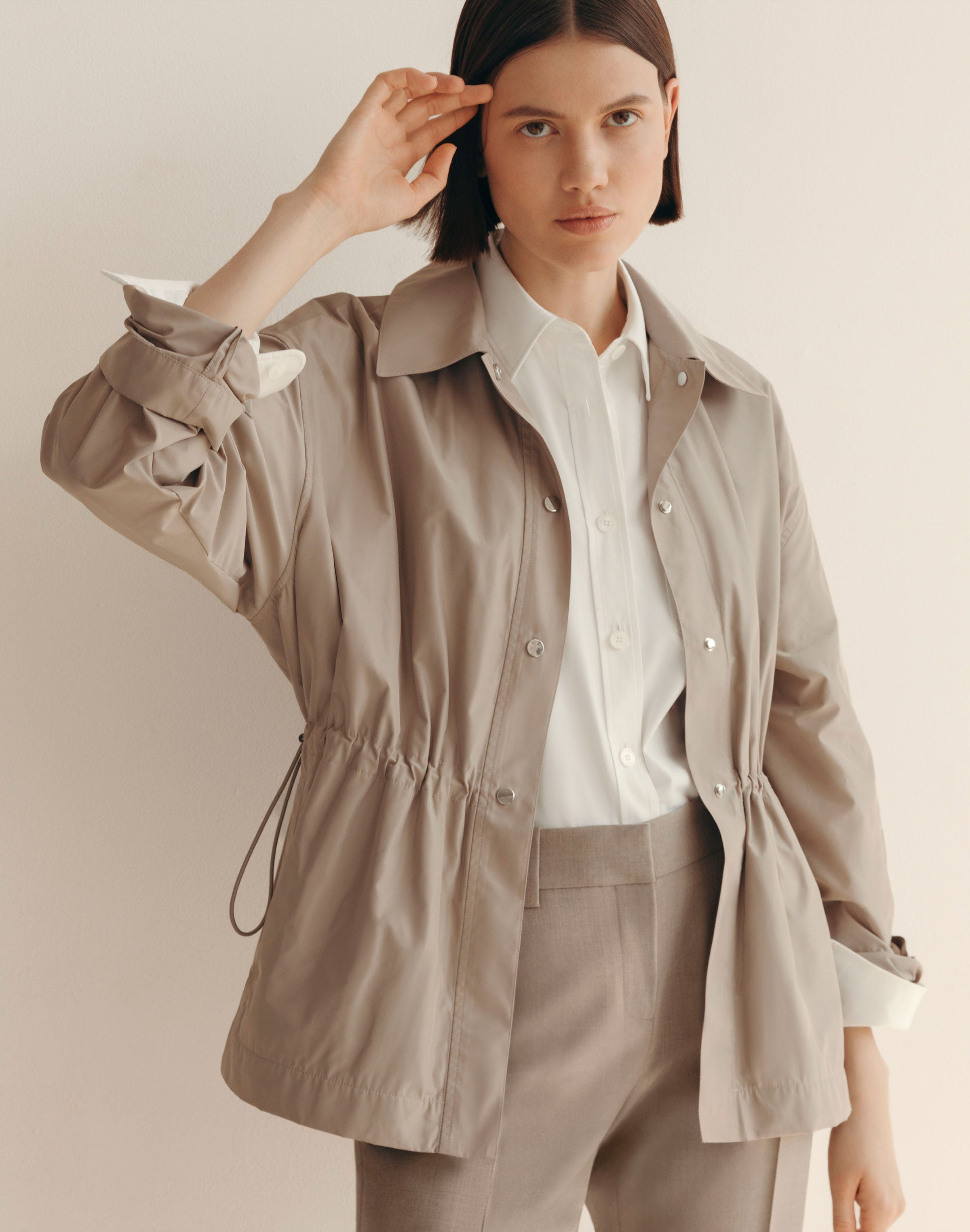 Tech Twill Gathered Waist Oversized Jacket