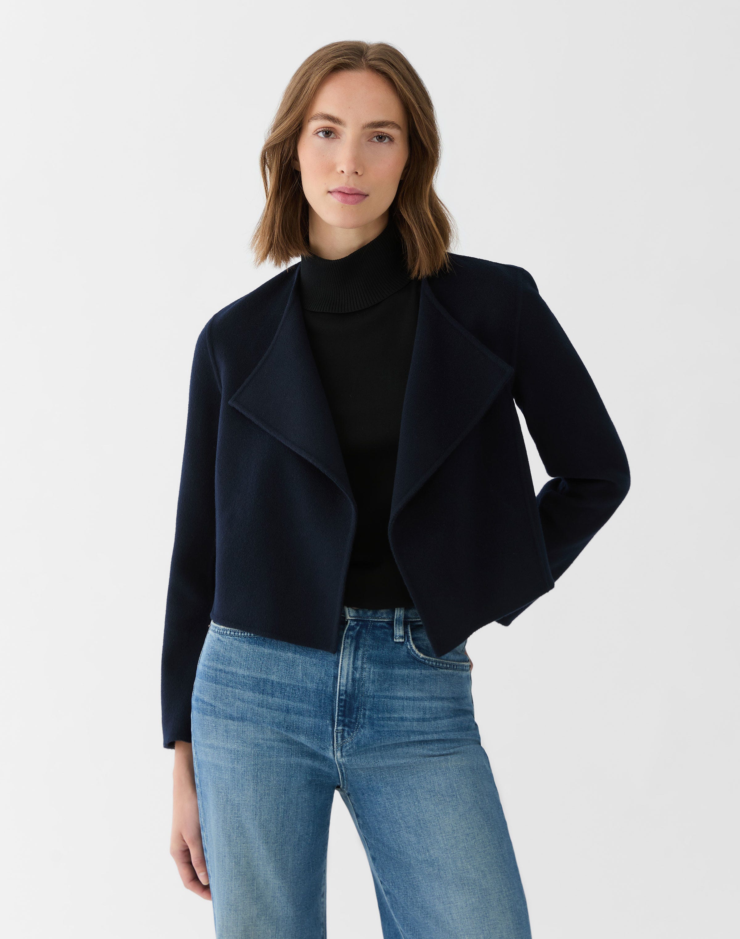 Wool-Cashmere Double Face Open Front Jacket