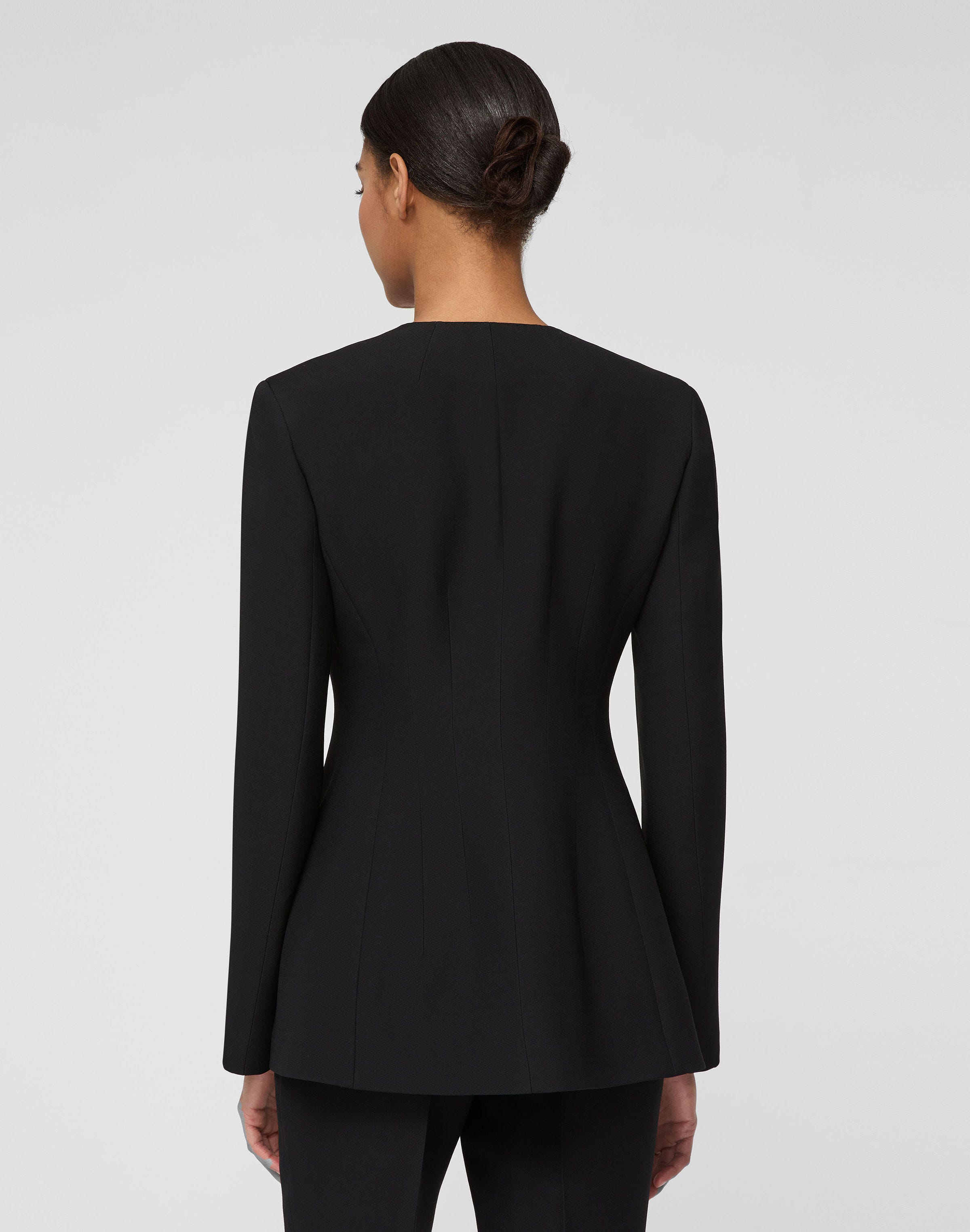 Wool-Silk Crepe Collarless Fitted Blazer