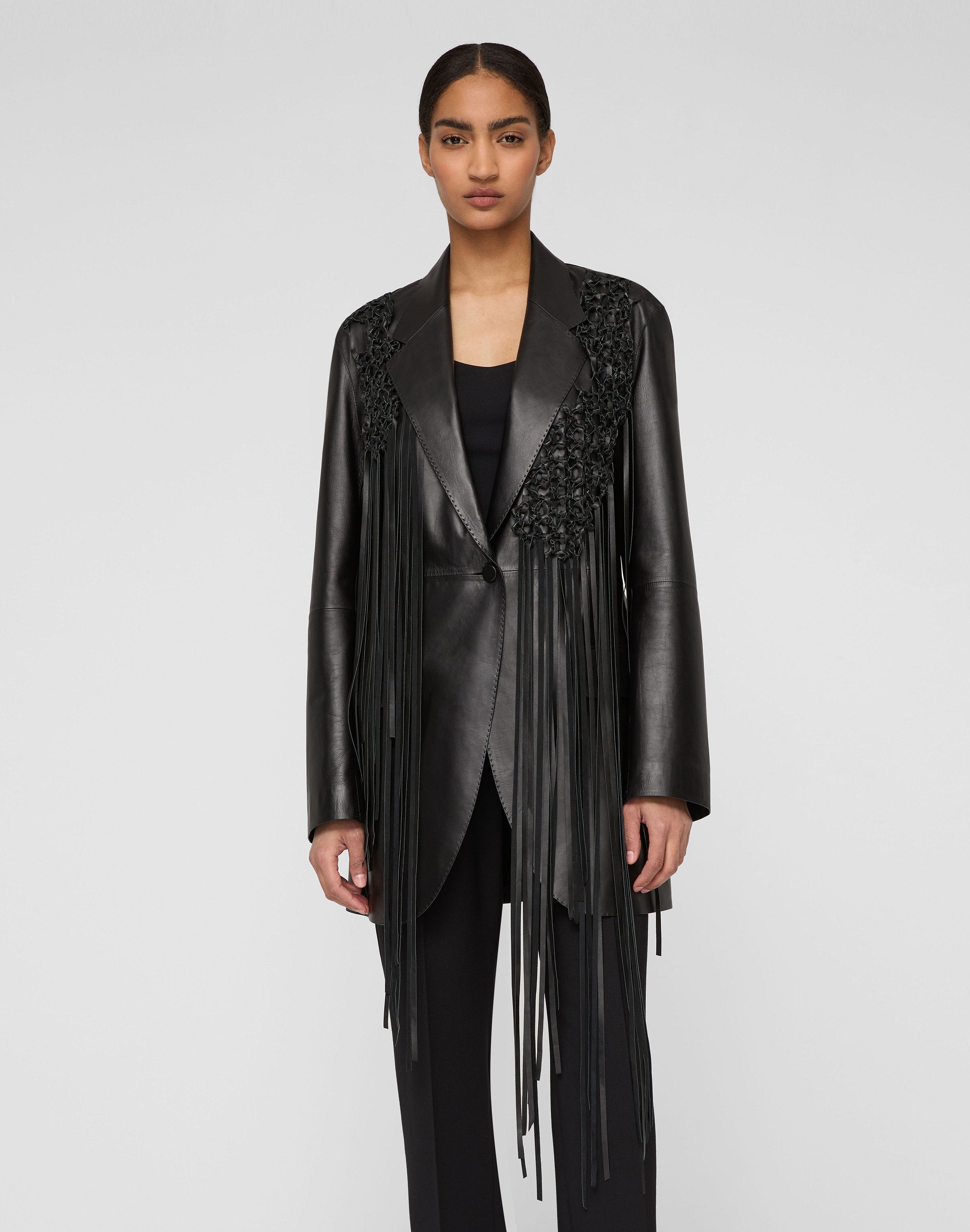 Nappa Leather Macramé Fringe Blazer