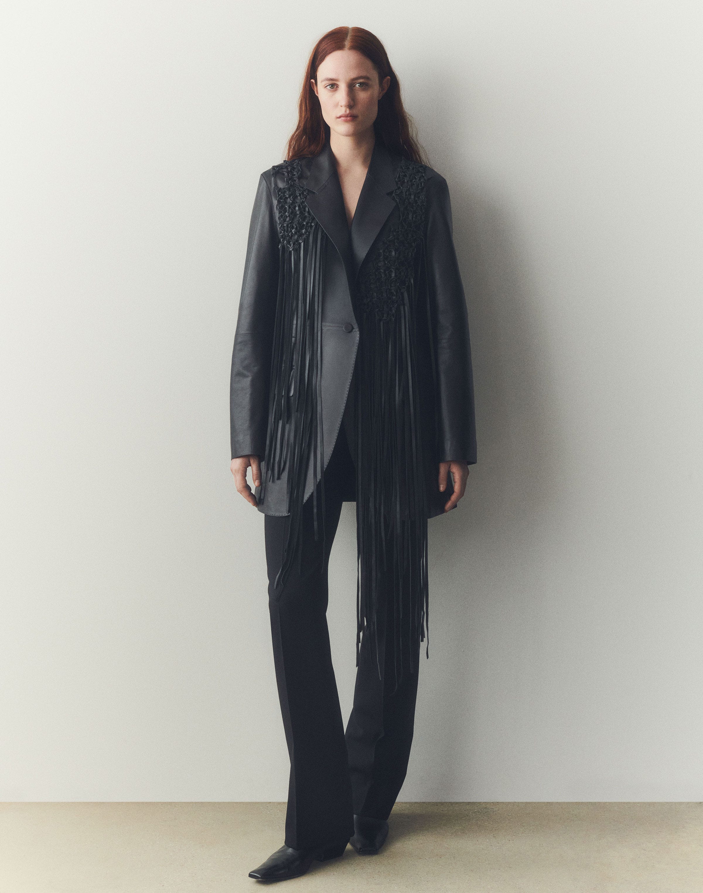 Nappa Leather Macramé Fringe Blazer