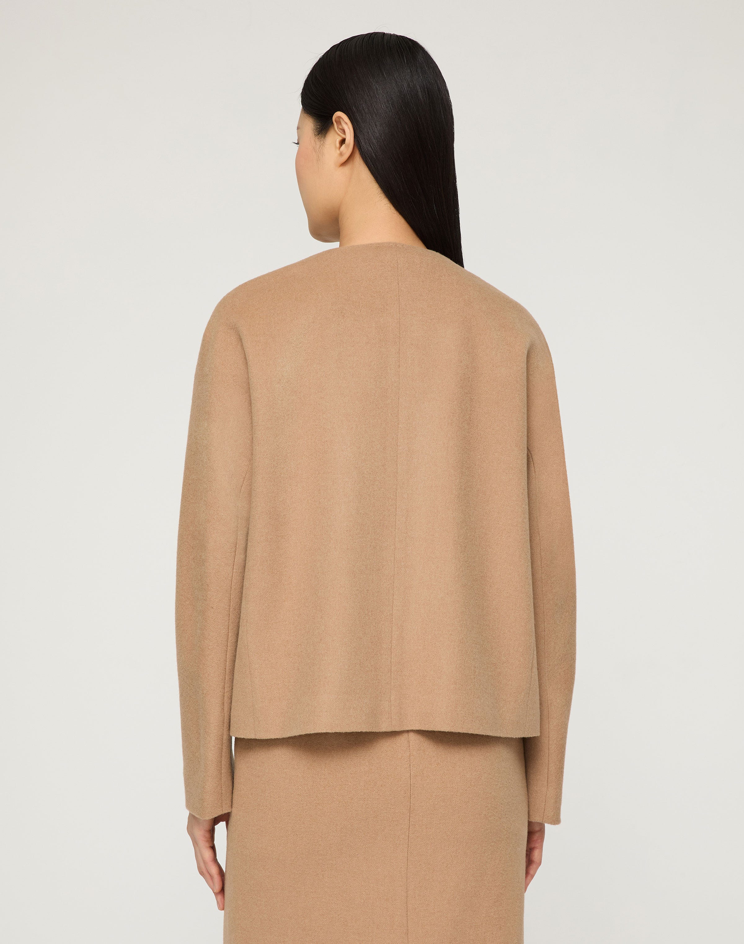 Camel Hair Patch Pocket Collarless Jacket