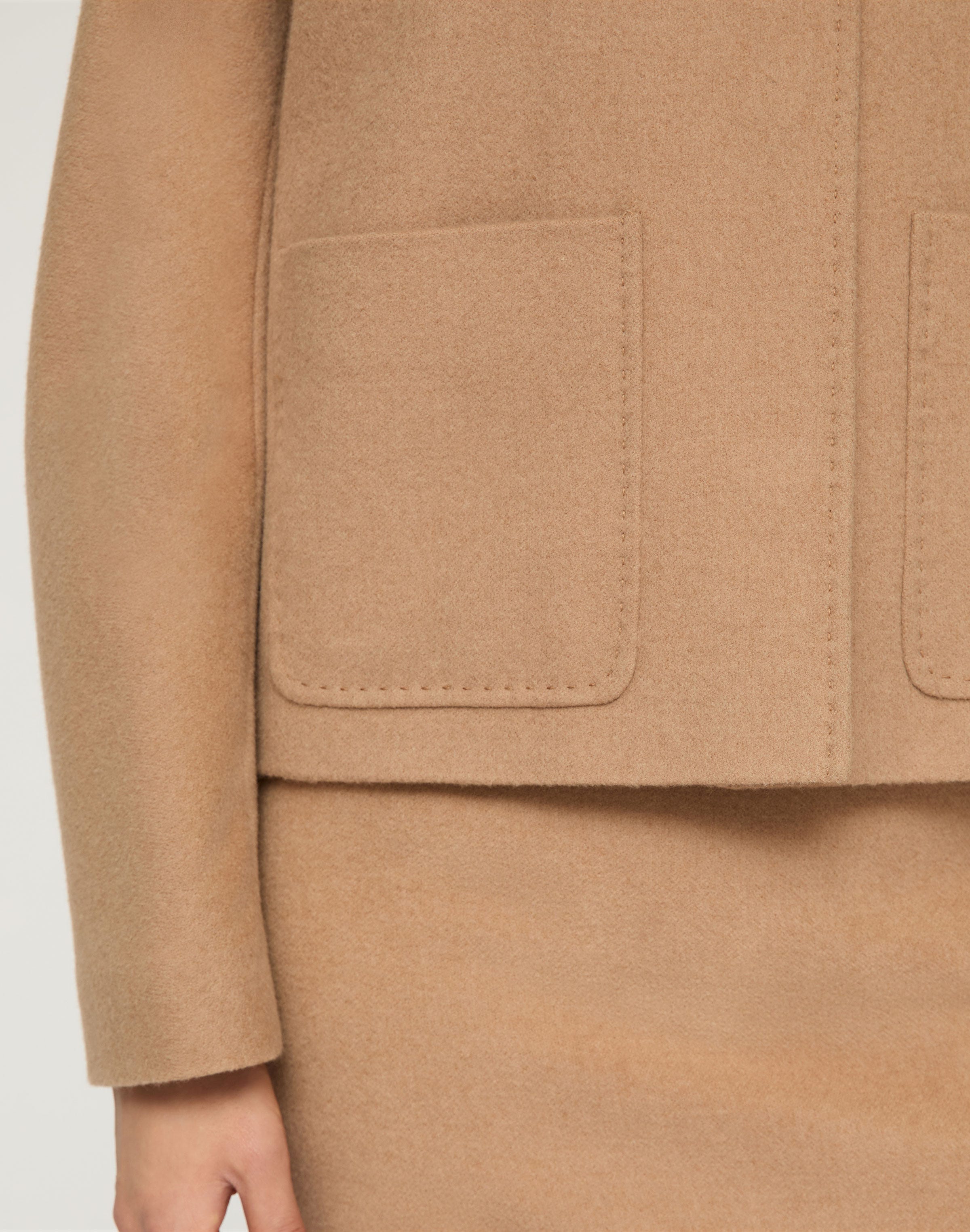 Camel Hair Patch Pocket Collarless Jacket