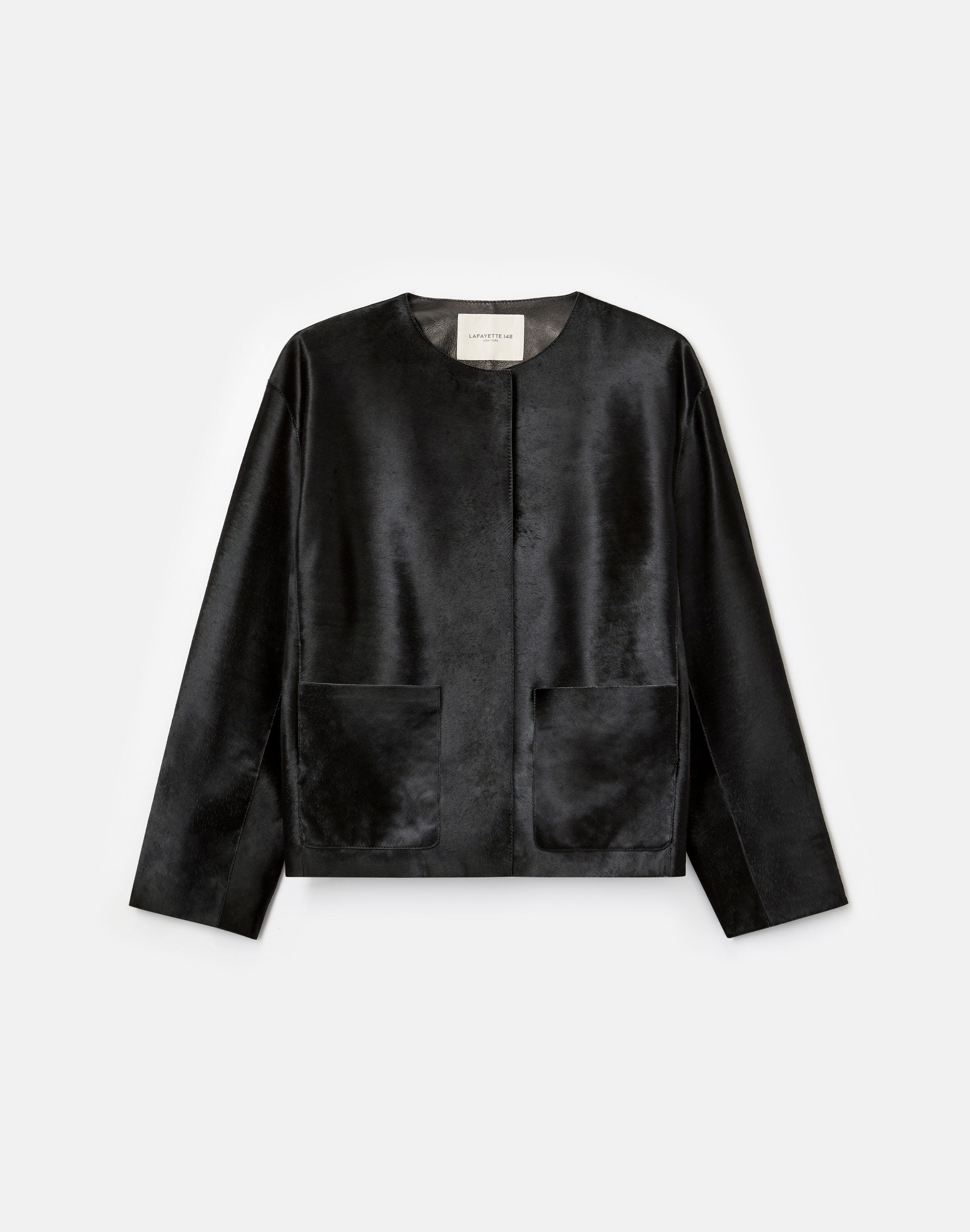Calf Hair Patch Pocket Collarless Jacket