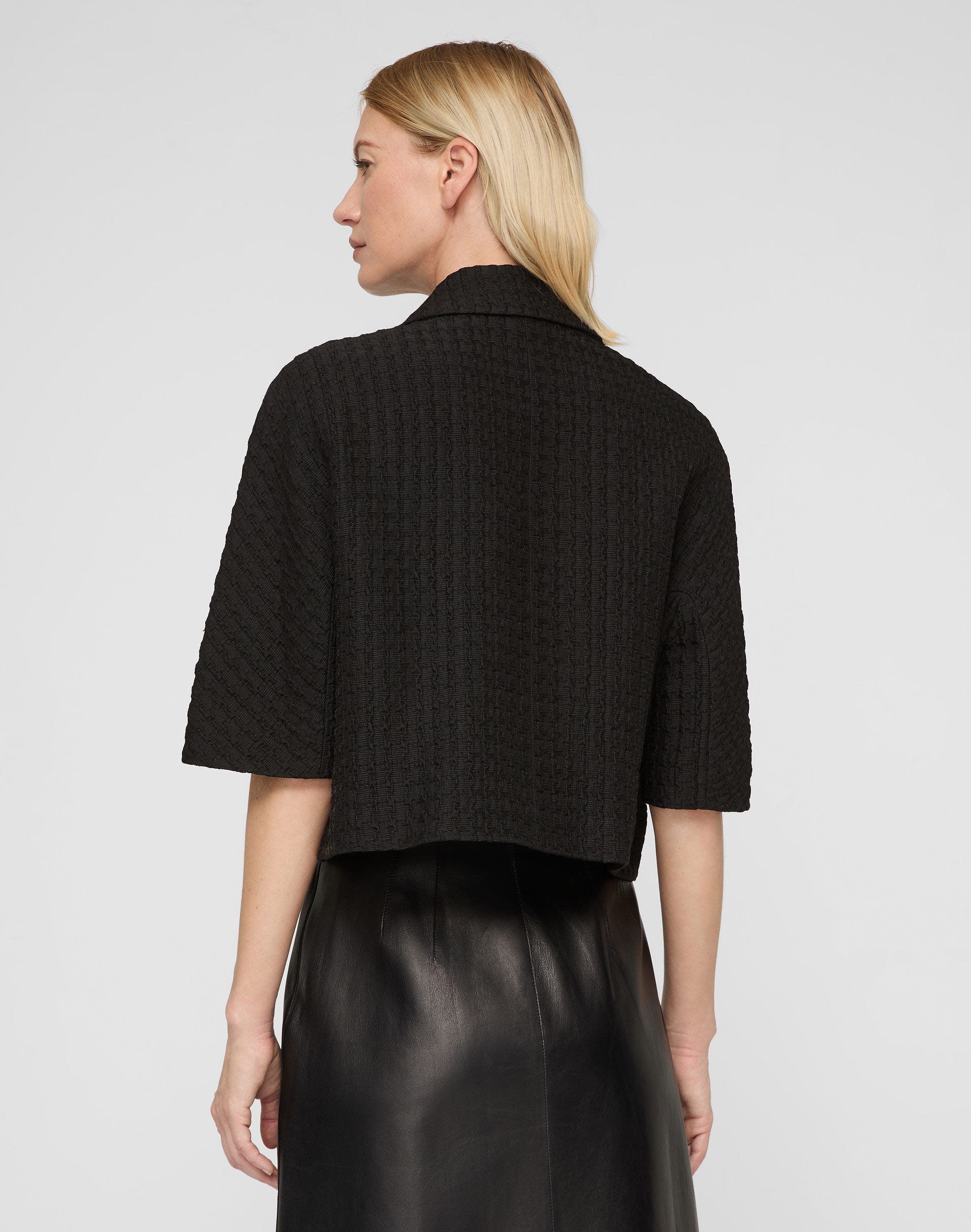Textured Houndstooth Jacquard Double Breasted Short Sleeve Jacket