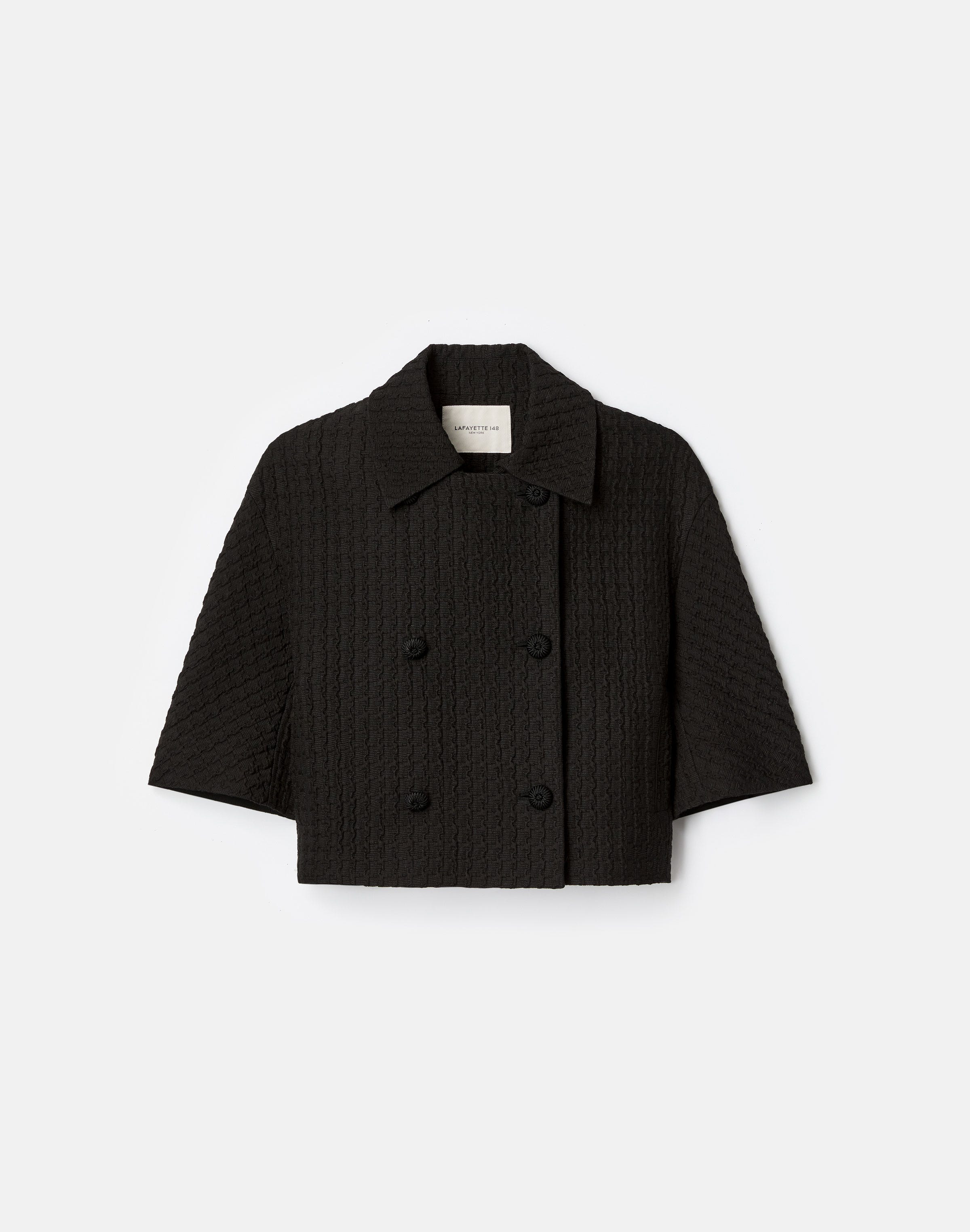 Textured Houndstooth Jacquard Double Breasted Short Sleeve Jacket