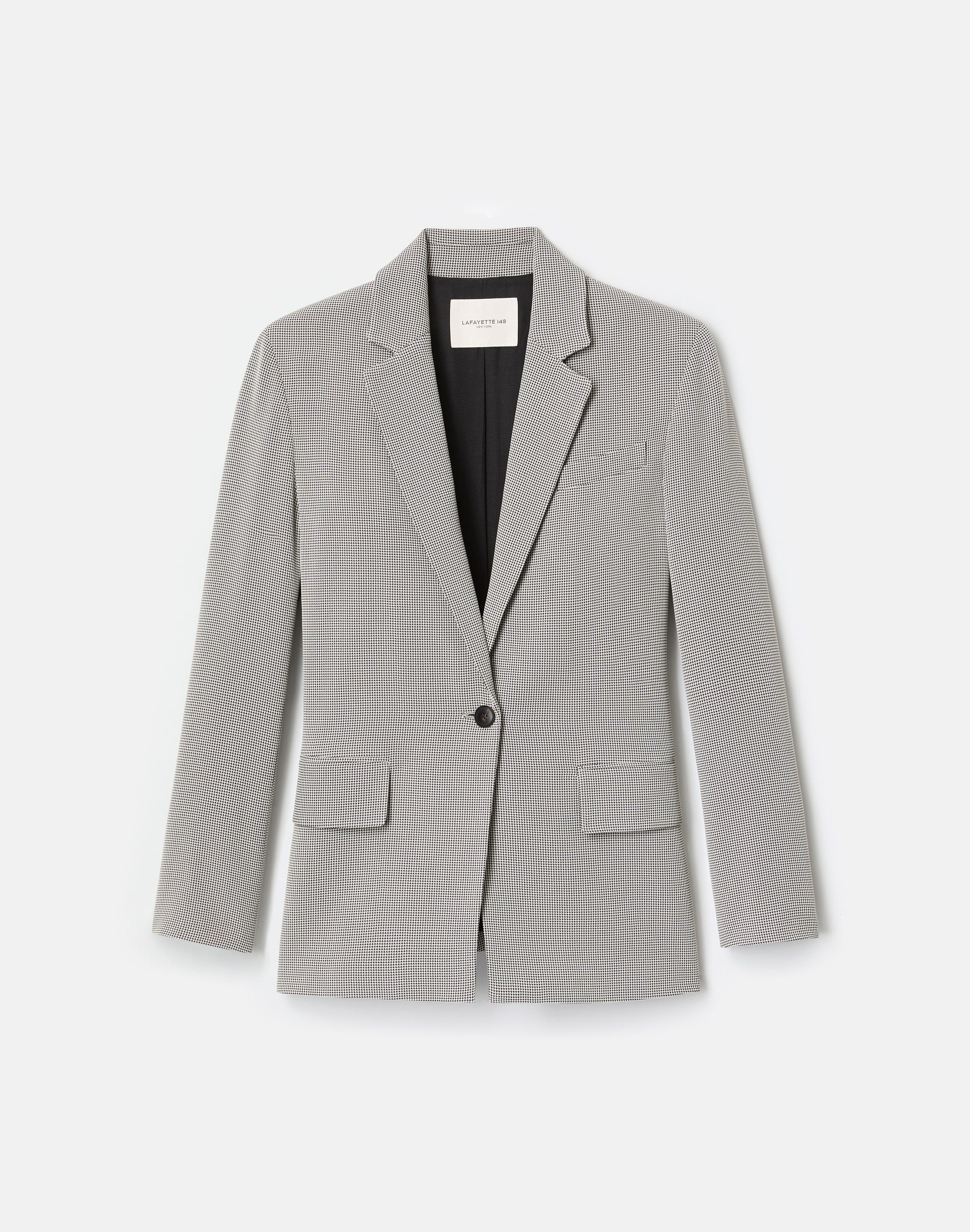 Fluid Houndstooth Jacquard Single Button Fitted Blazer
