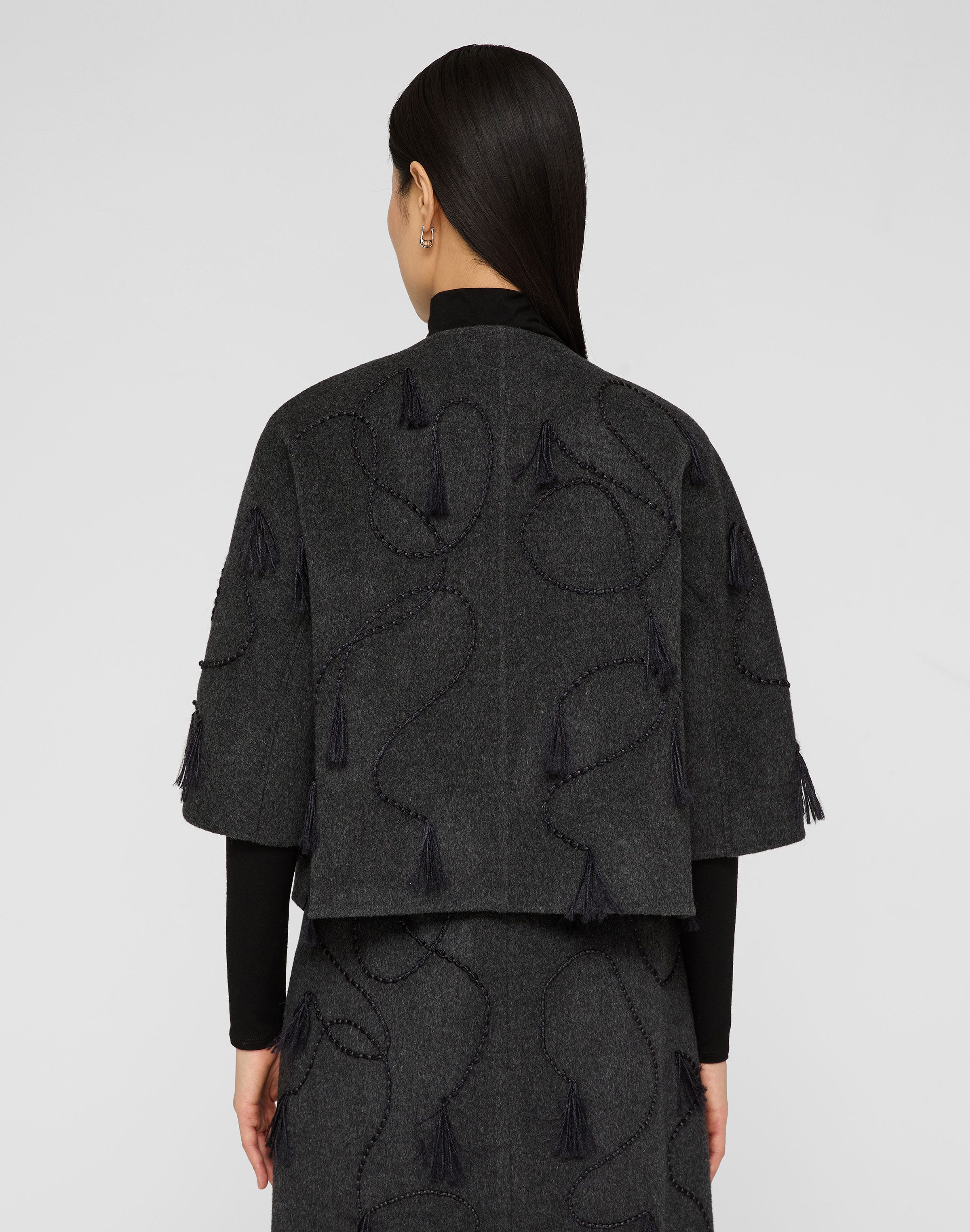 Hand Embroidered Tassel Wool-Cashmere Double Face Jacket
