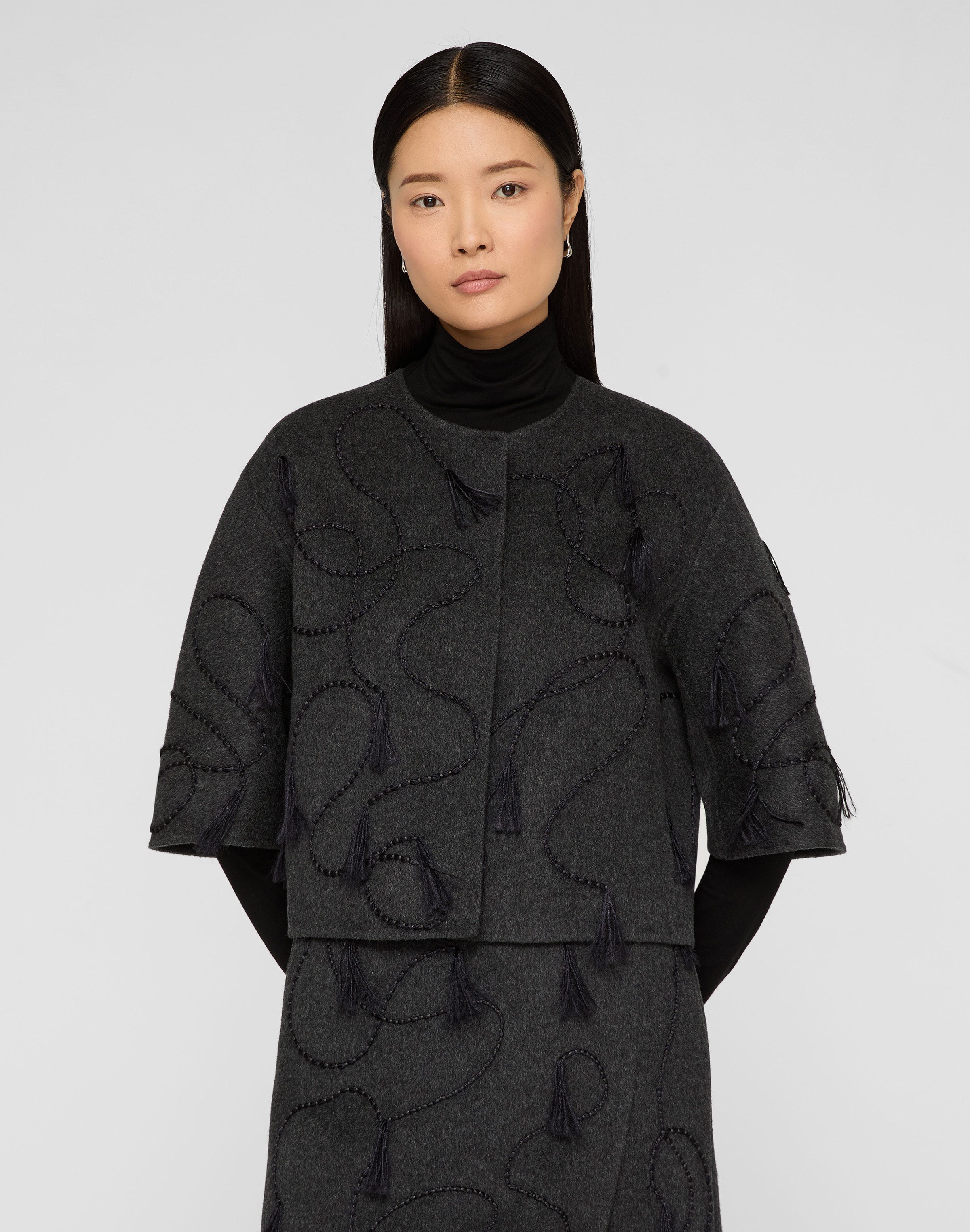 Hand Embroidered Tassel Wool-Cashmere Double Face Jacket