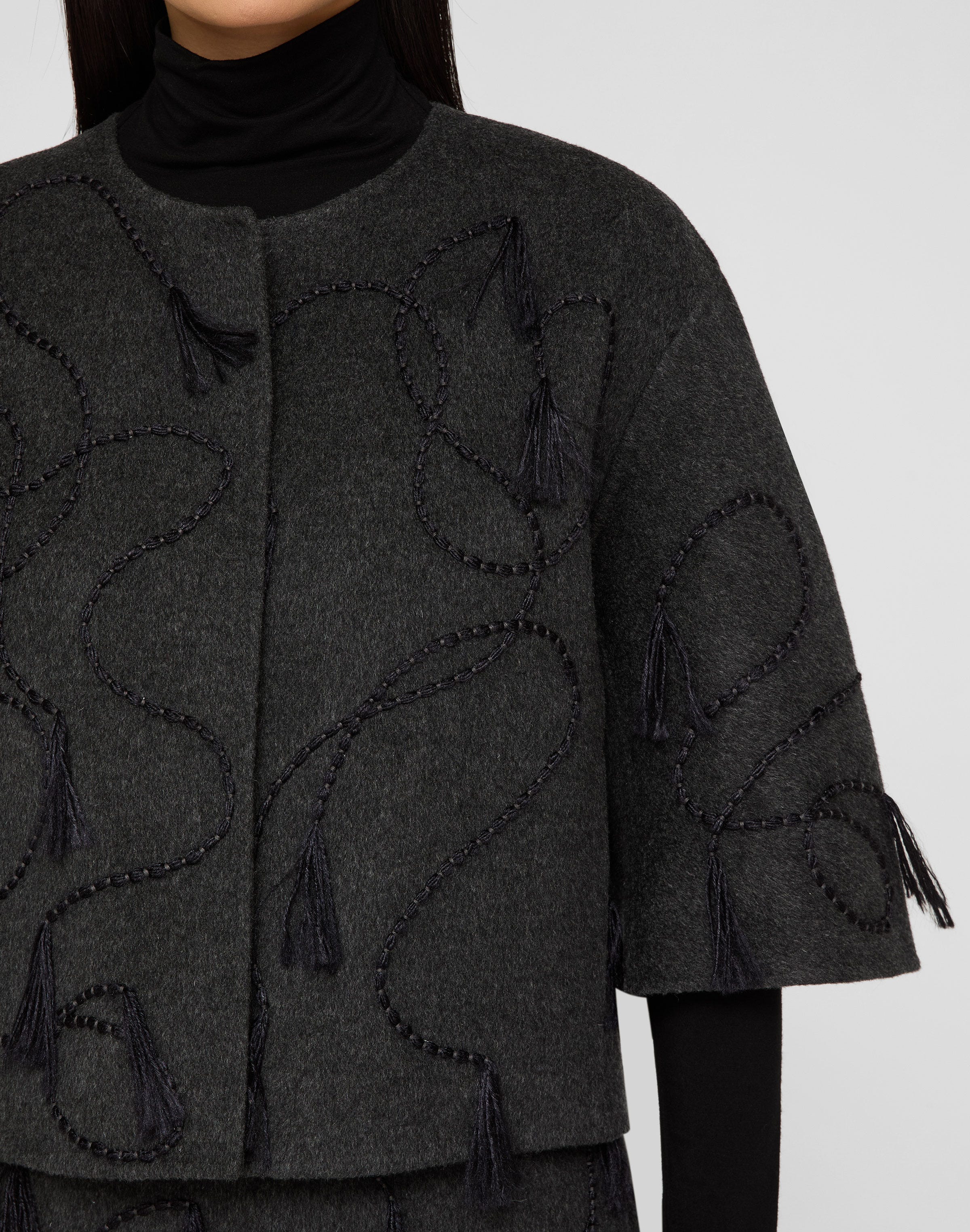 Hand Embroidered Tassel Wool-Cashmere Double Face Jacket