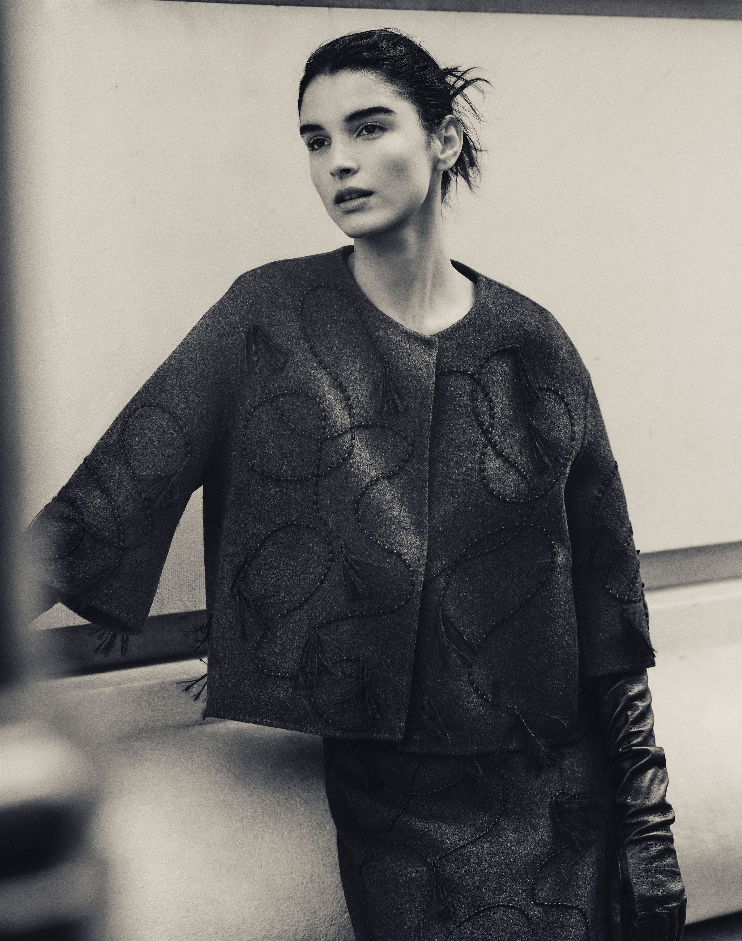 Hand Embroidered Tassel Wool-Cashmere Double Face Jacket