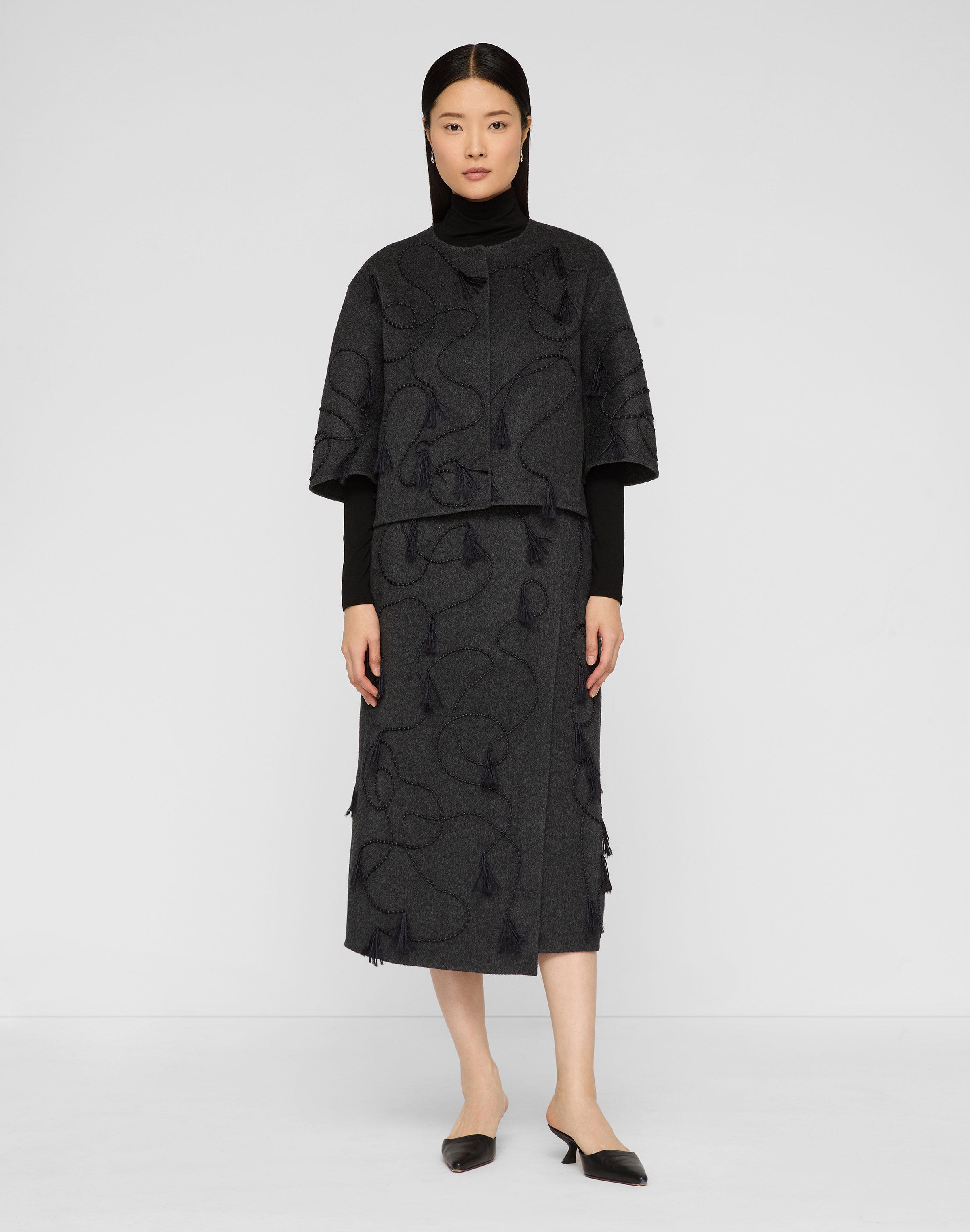 Hand Embroidered Tassel Wool-Cashmere Double Face Jacket