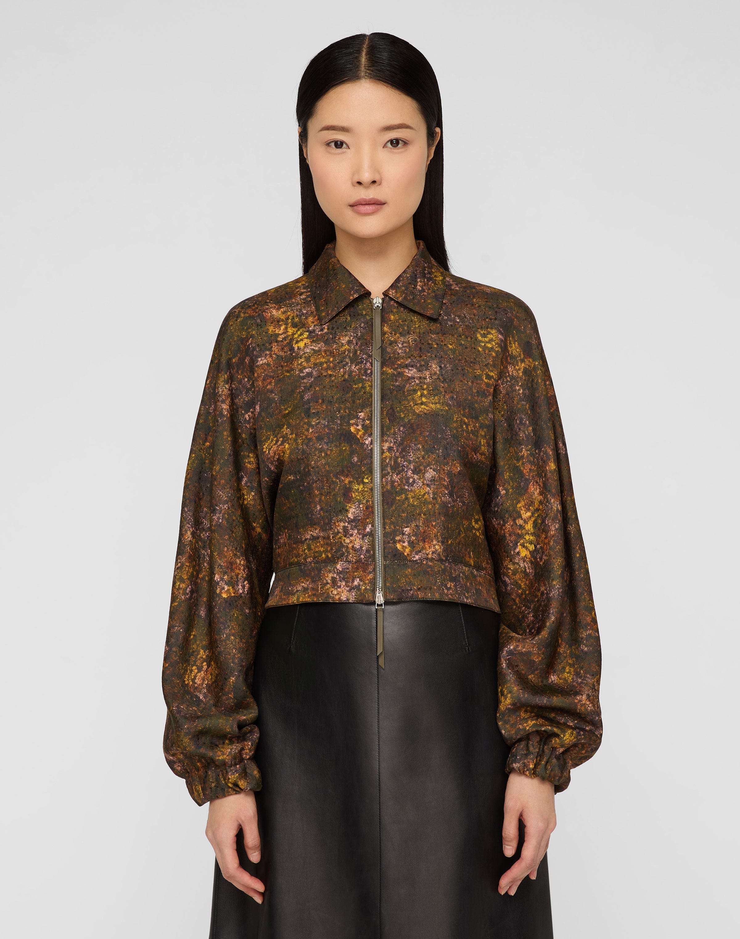Impression Print Silk-Wool Bomber Jacket