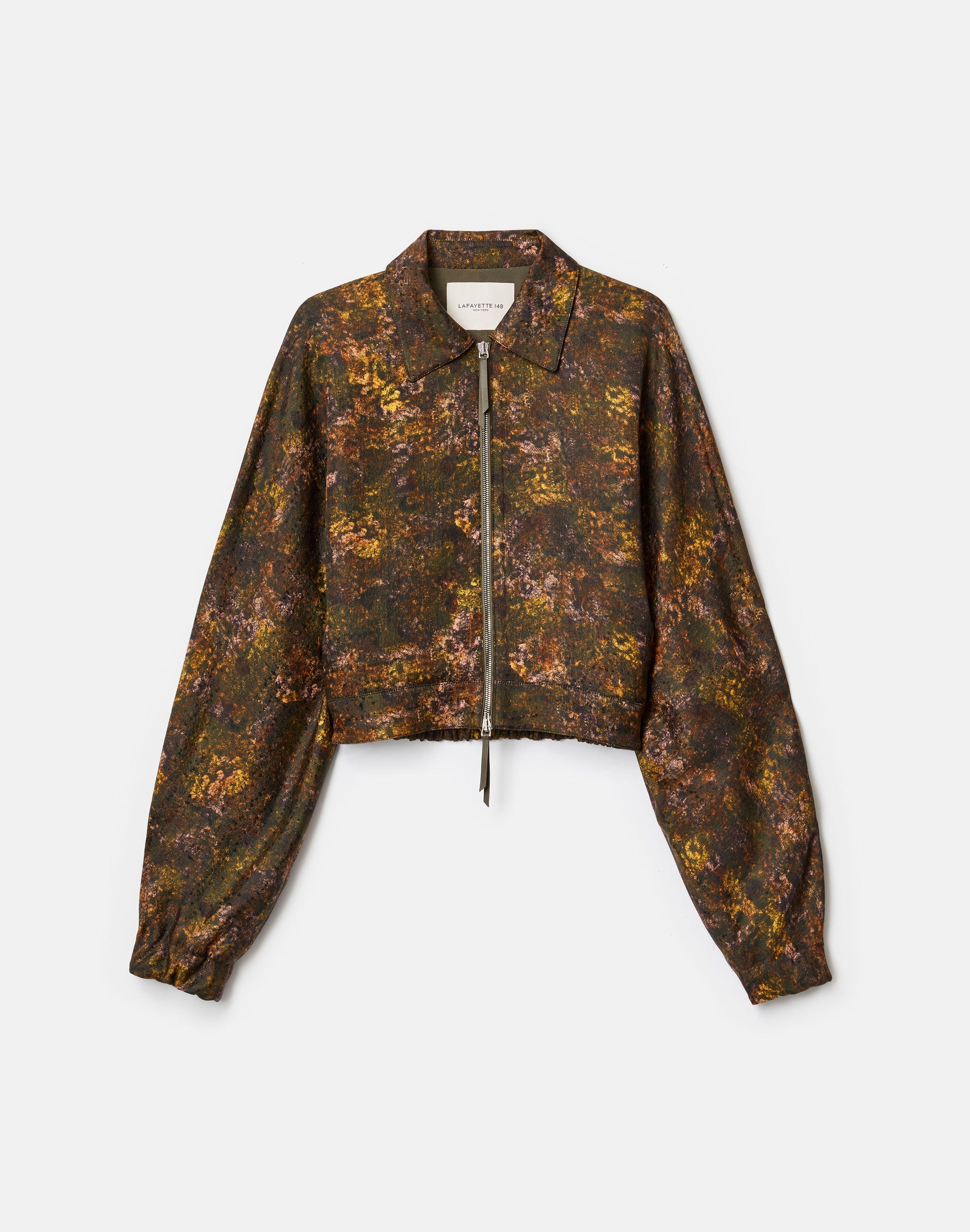 Impression Print Silk-Wool Bomber Jacket