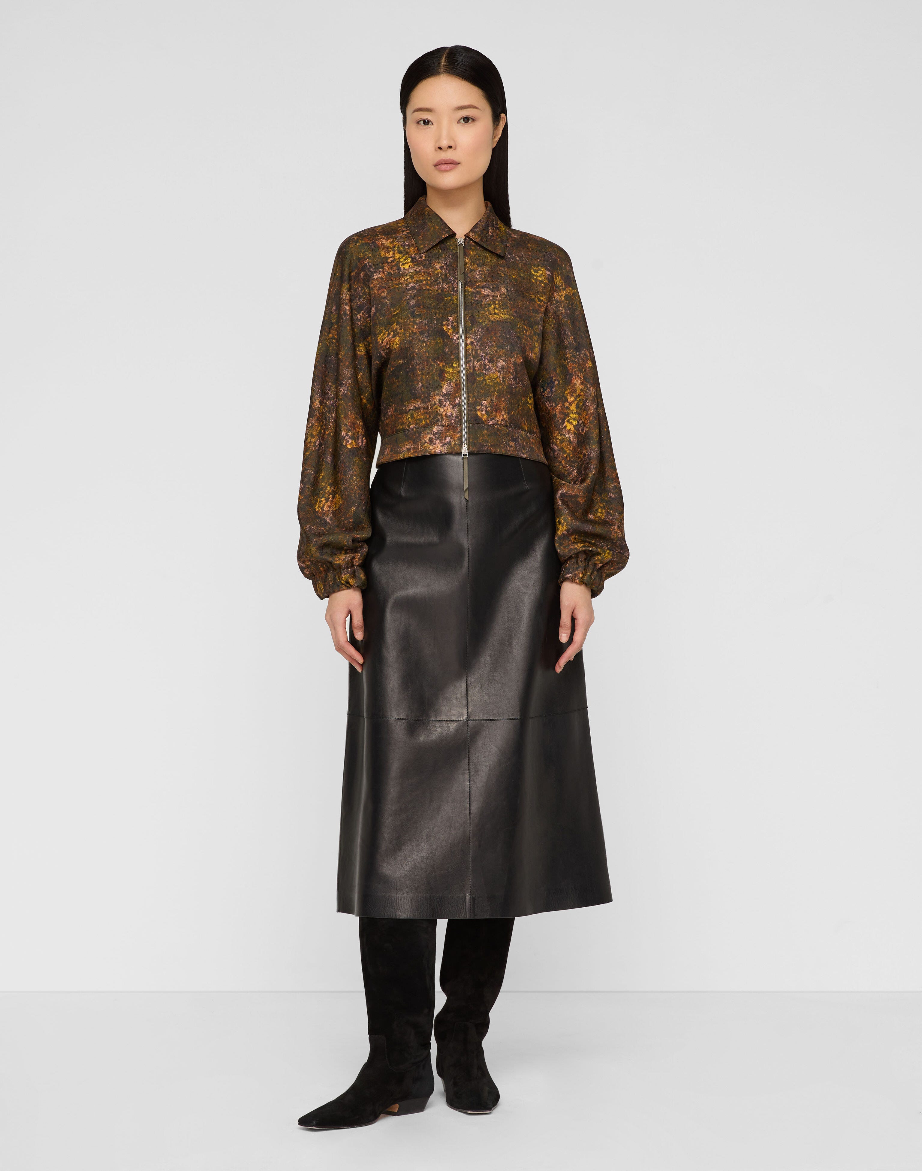Impression Print Silk-Wool Bomber Jacket