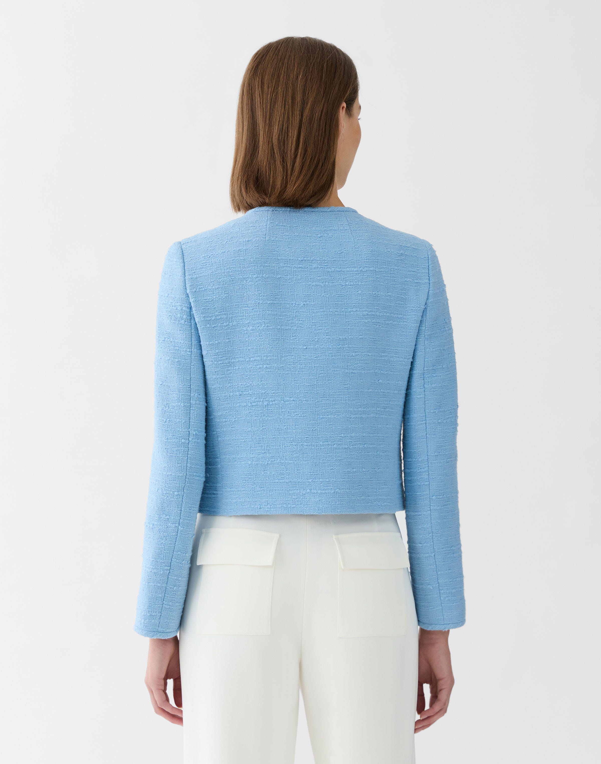 Corded Tweed Collarless Short Jacket