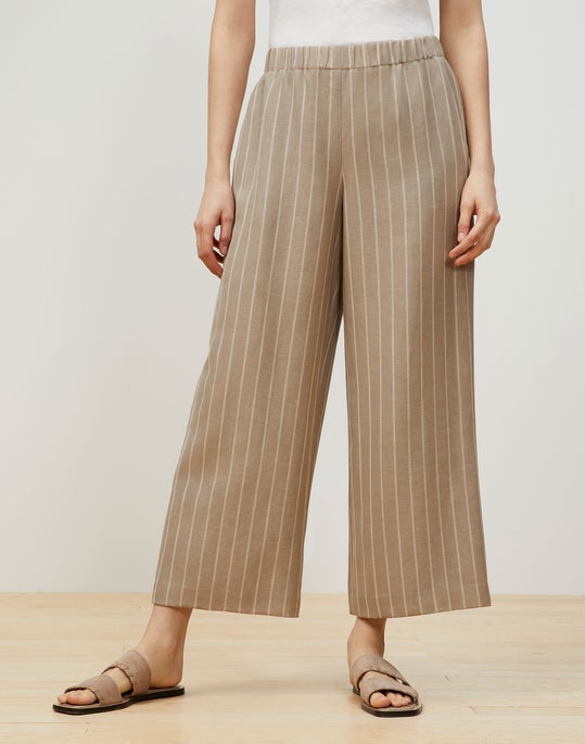 Riverside Cropped Pant In Pinstripe Italian Linen-Wool