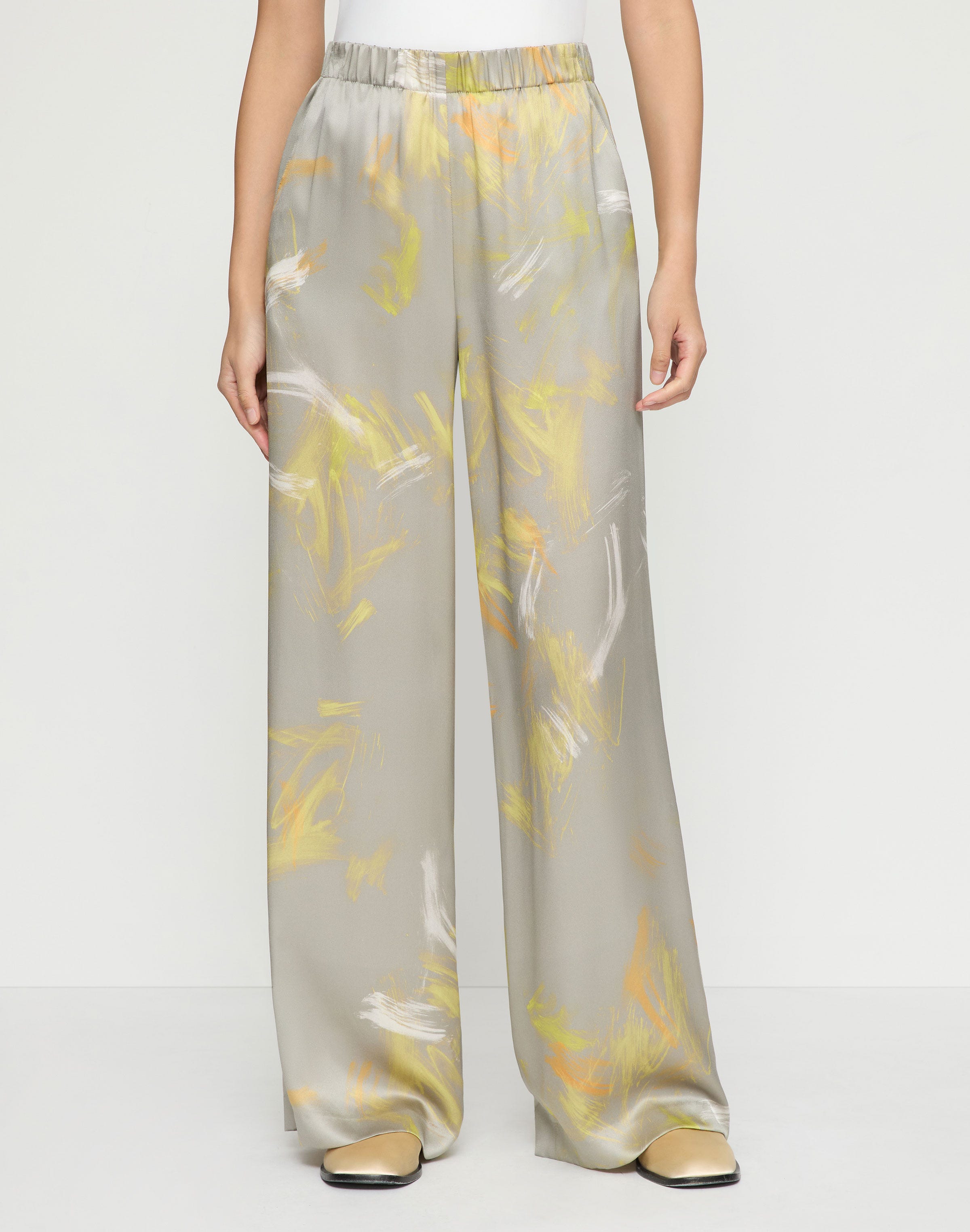 Pastel Smudge Print Silk Satin Riverside Pant