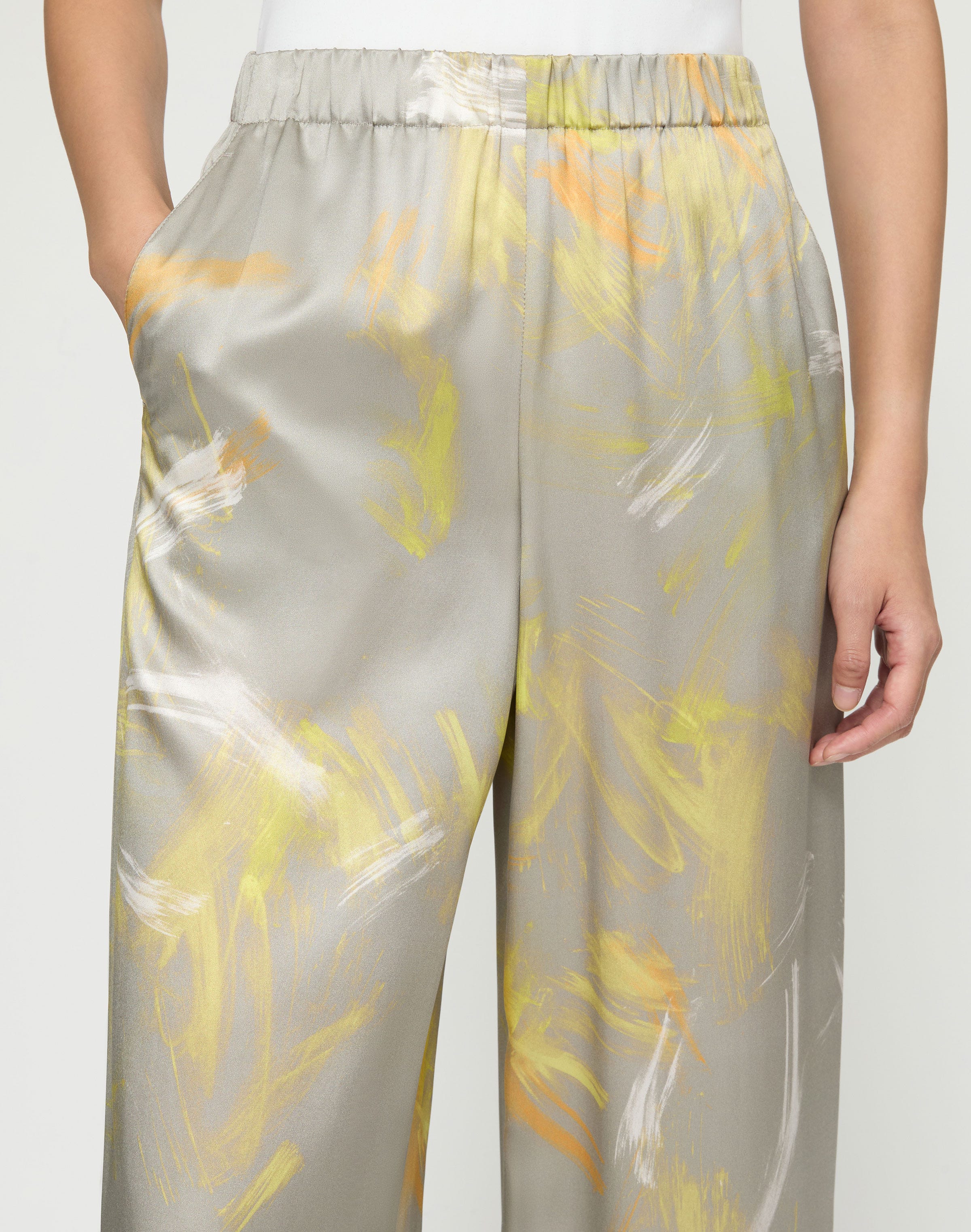 Pastel Smudge Print Silk Satin Riverside Pant
