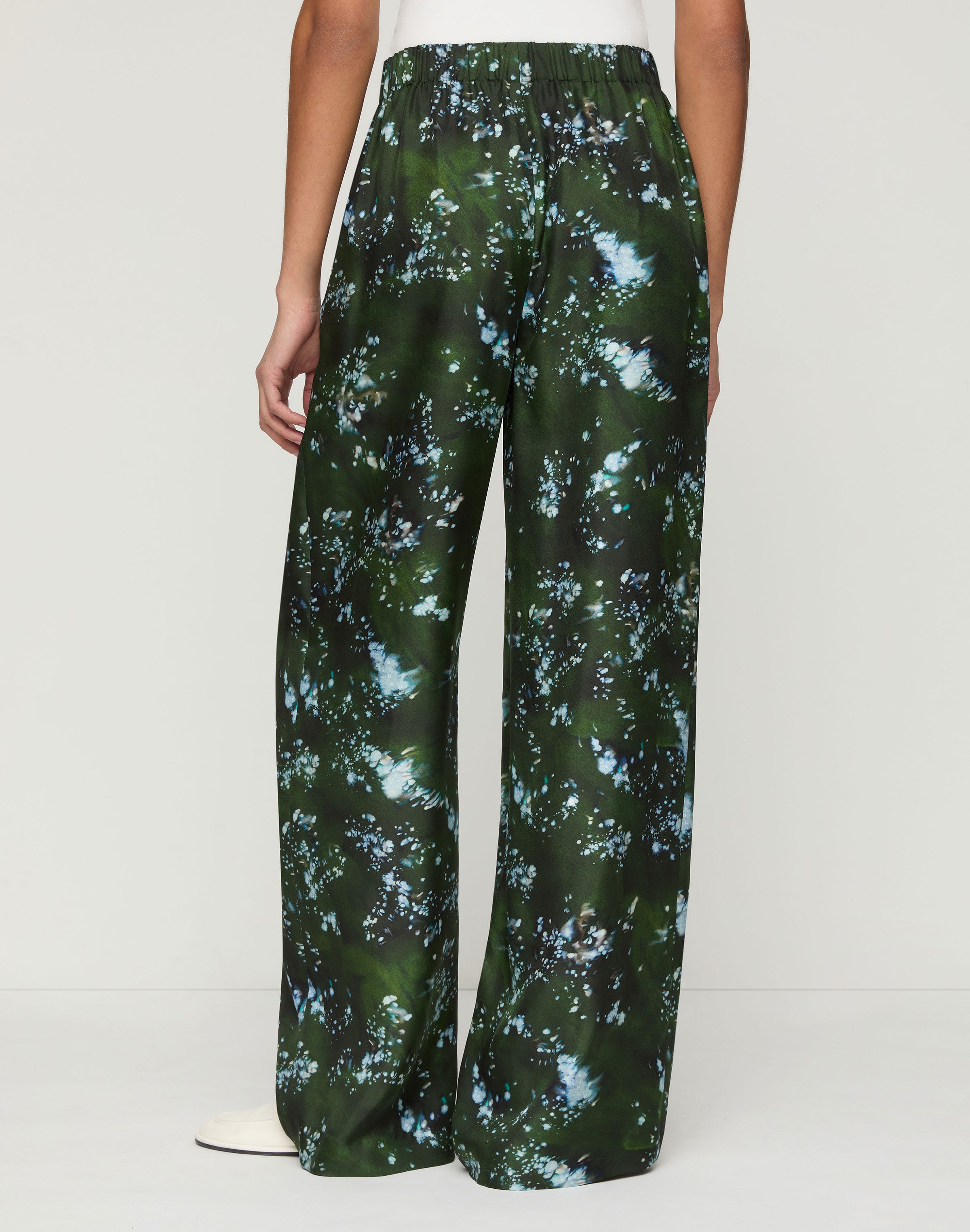 Plus-Size Splattered Glaze Print Silk Twill Riverside Pant