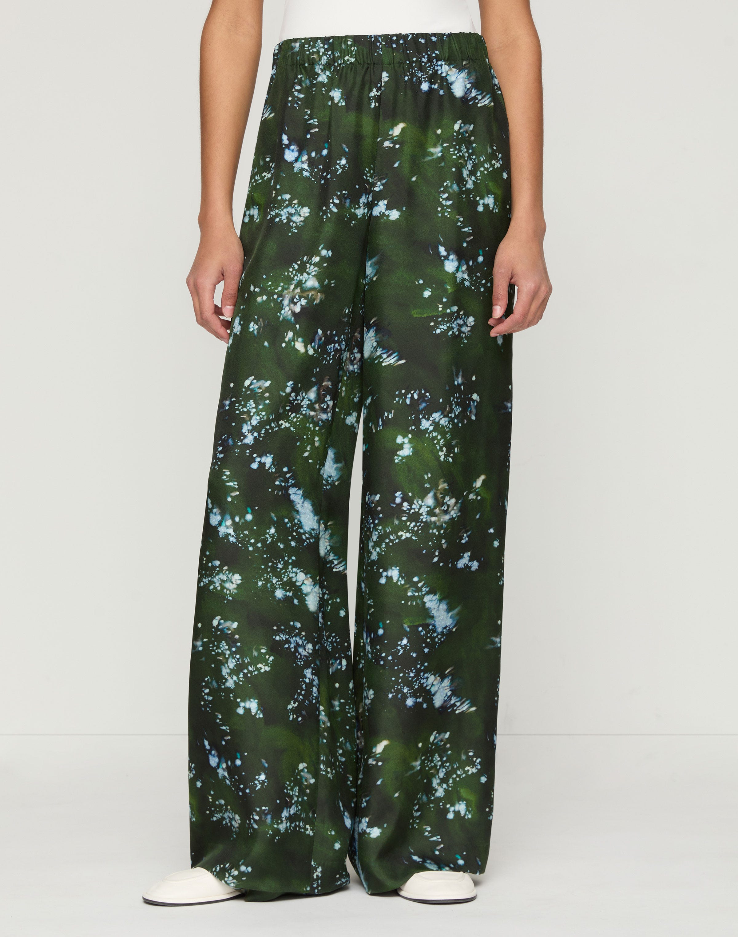 Plus-Size Splattered Glaze Print Silk Twill Riverside Pant