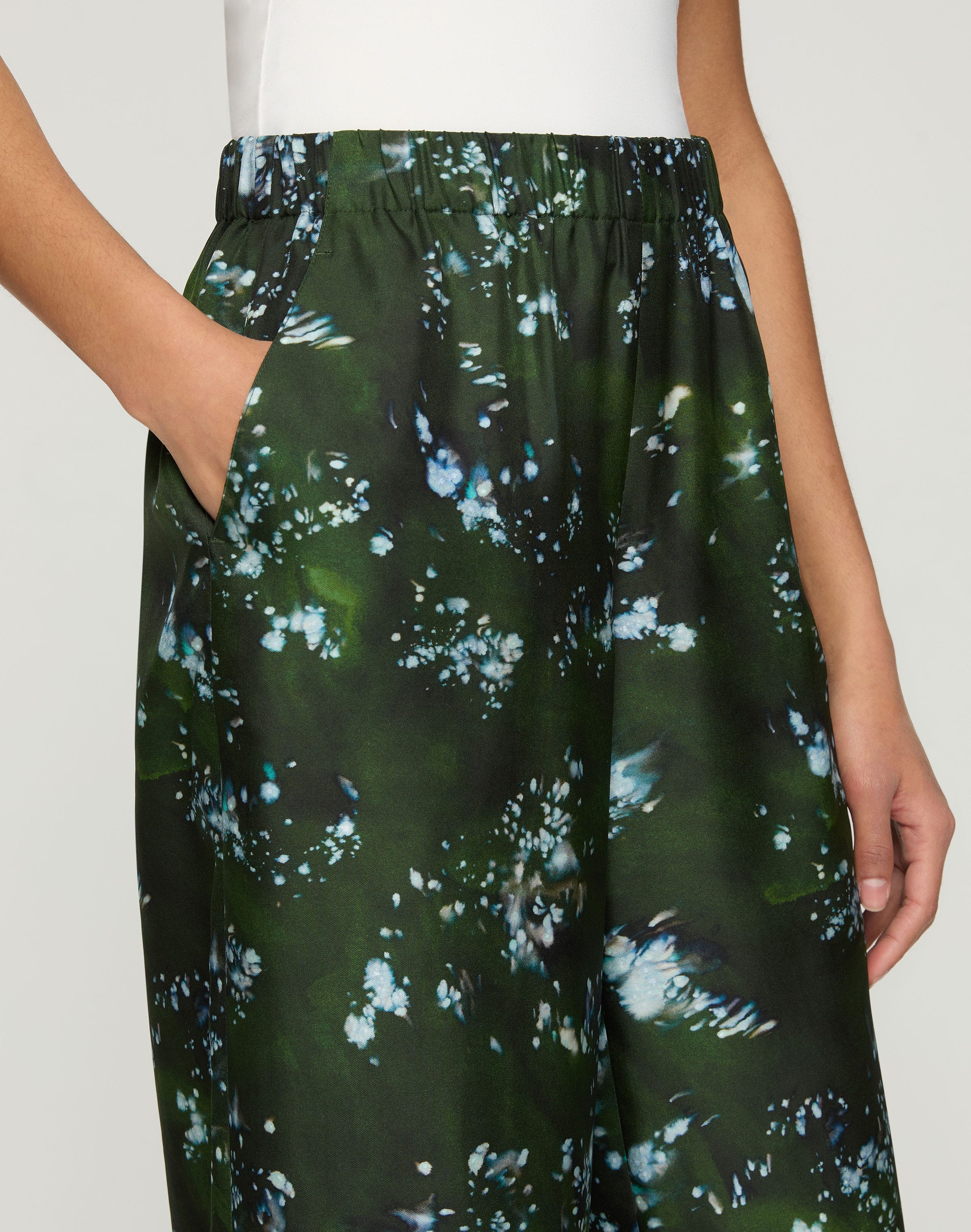 Plus-Size Splattered Glaze Print Silk Twill Riverside Pant