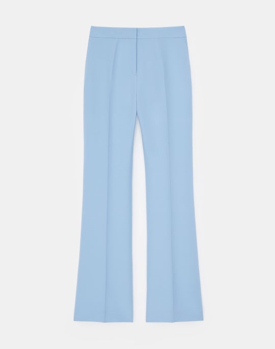 Wool-Silk Crepe Gates Flared Ankle Pant