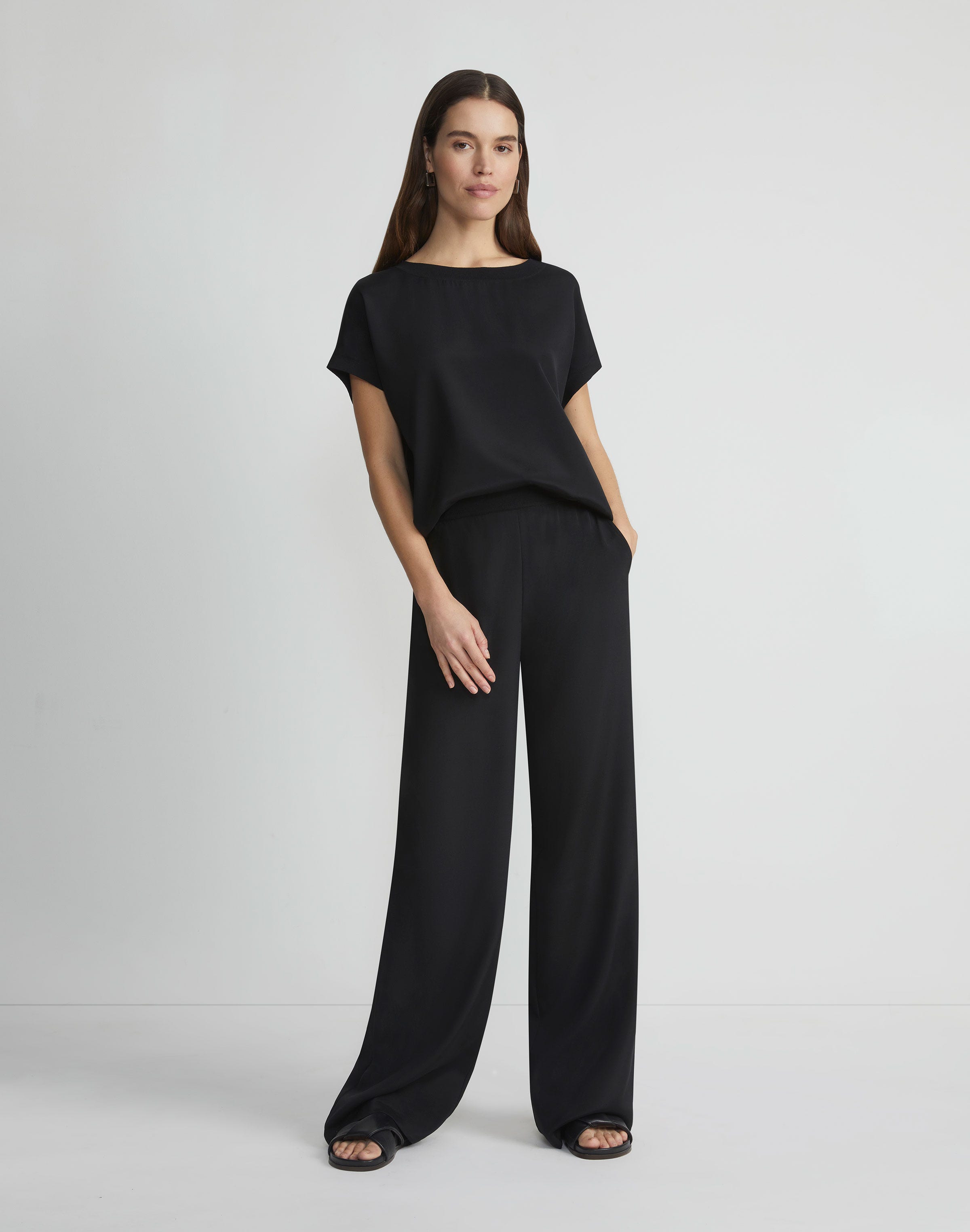 Plus-Size Organic Silk Stretch Georgette Knit Waist Riverside Pant