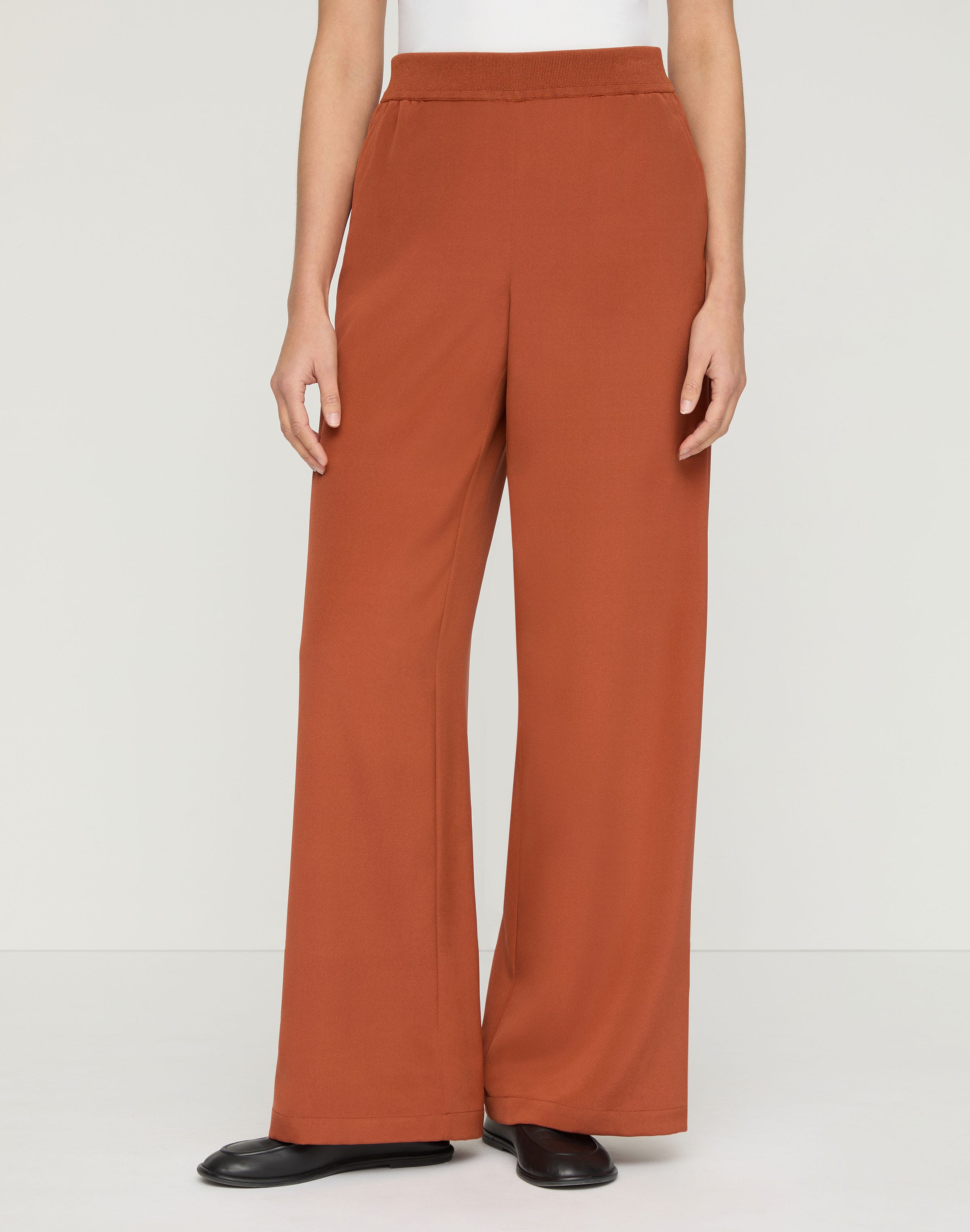 Plus-Size Organic Silk Stretch Georgette Knit Waist Riverside Pant