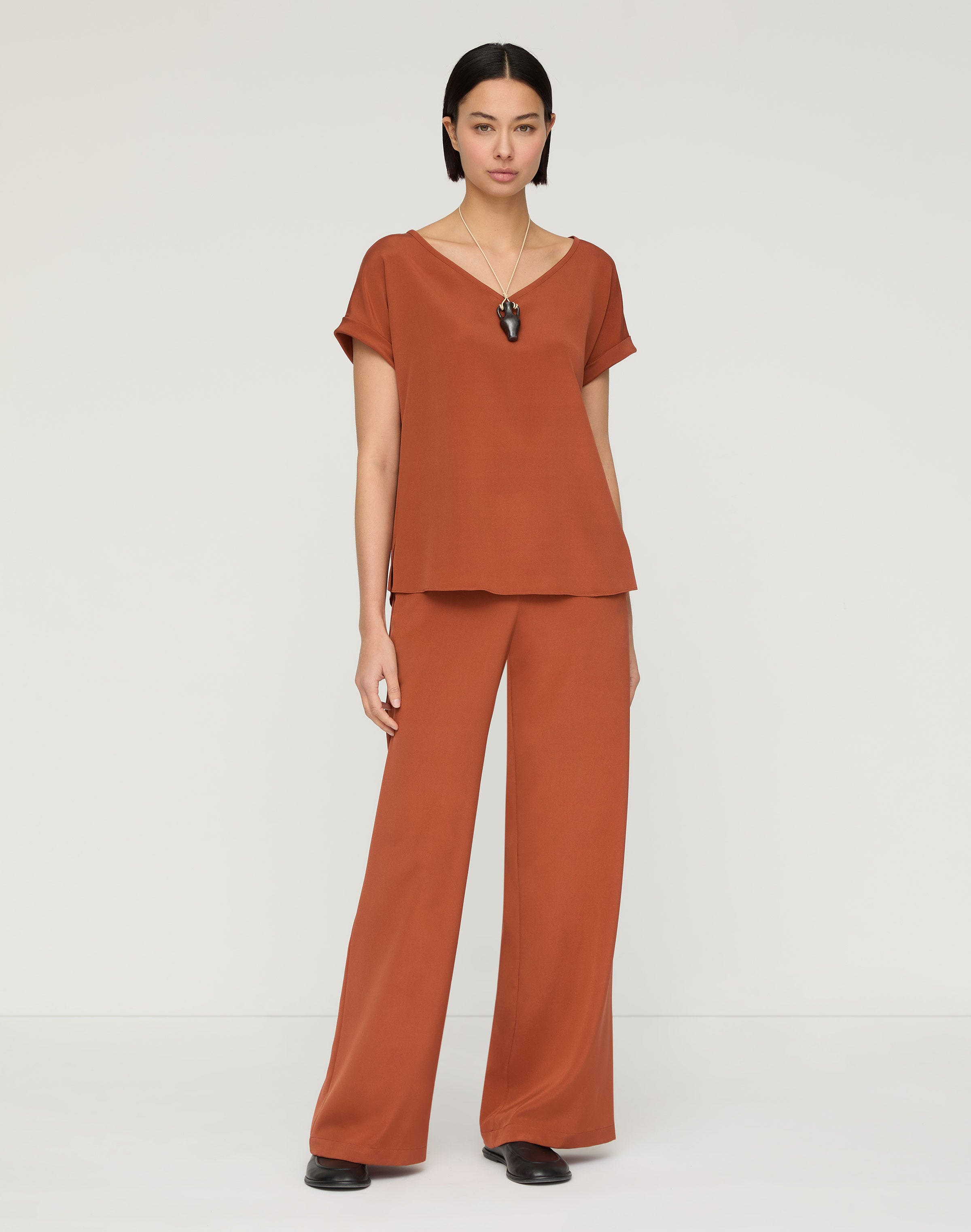 Plus-Size Organic Silk Stretch Georgette Knit Waist Riverside Pant