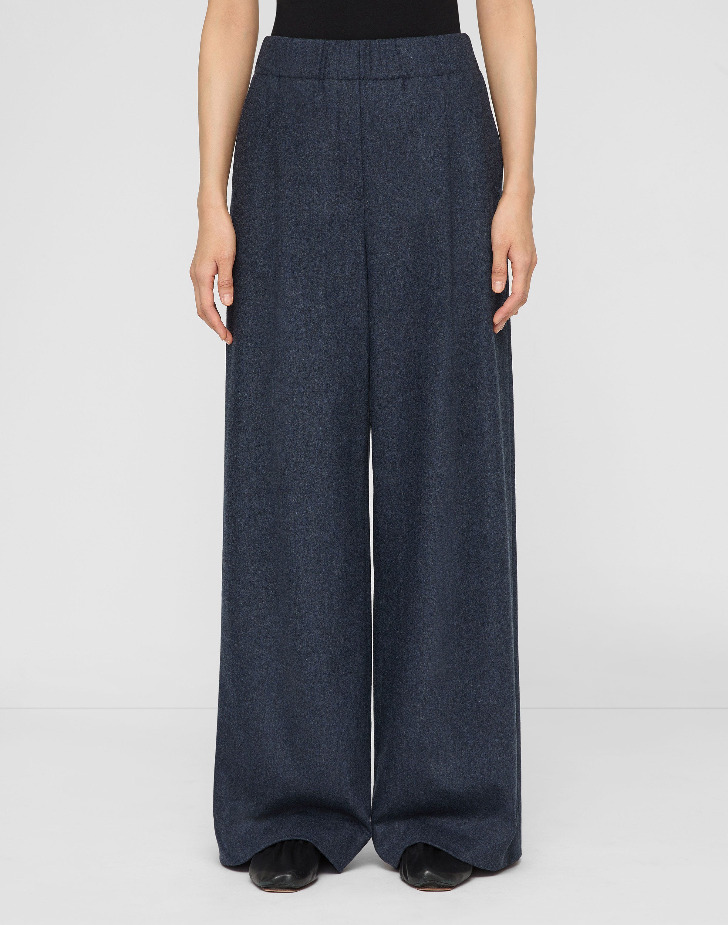 Wool-Cashmere Flannel Astor Pleated Wide Leg Pant