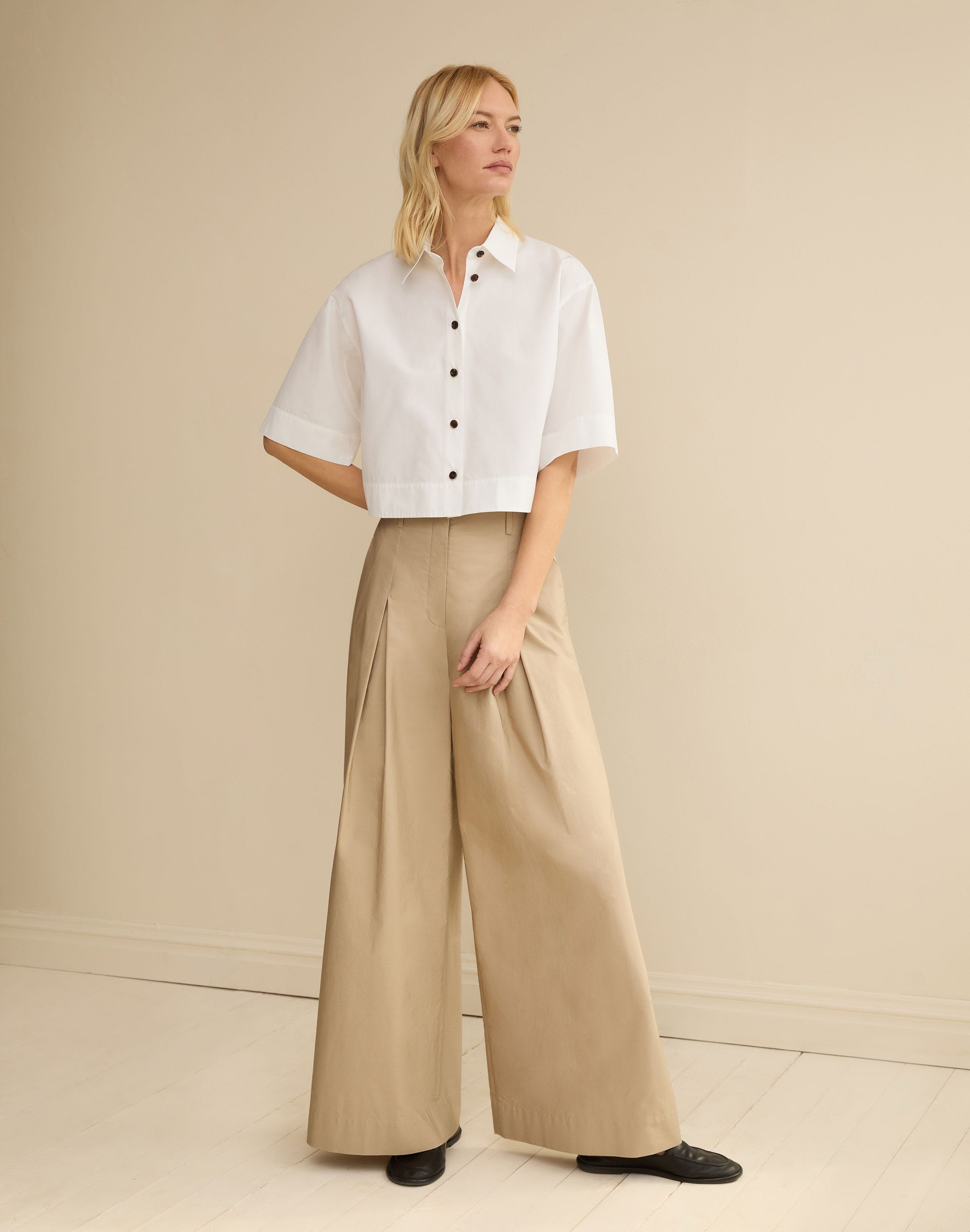 Organic Cotton Poplin Warren Wide Leg Pant