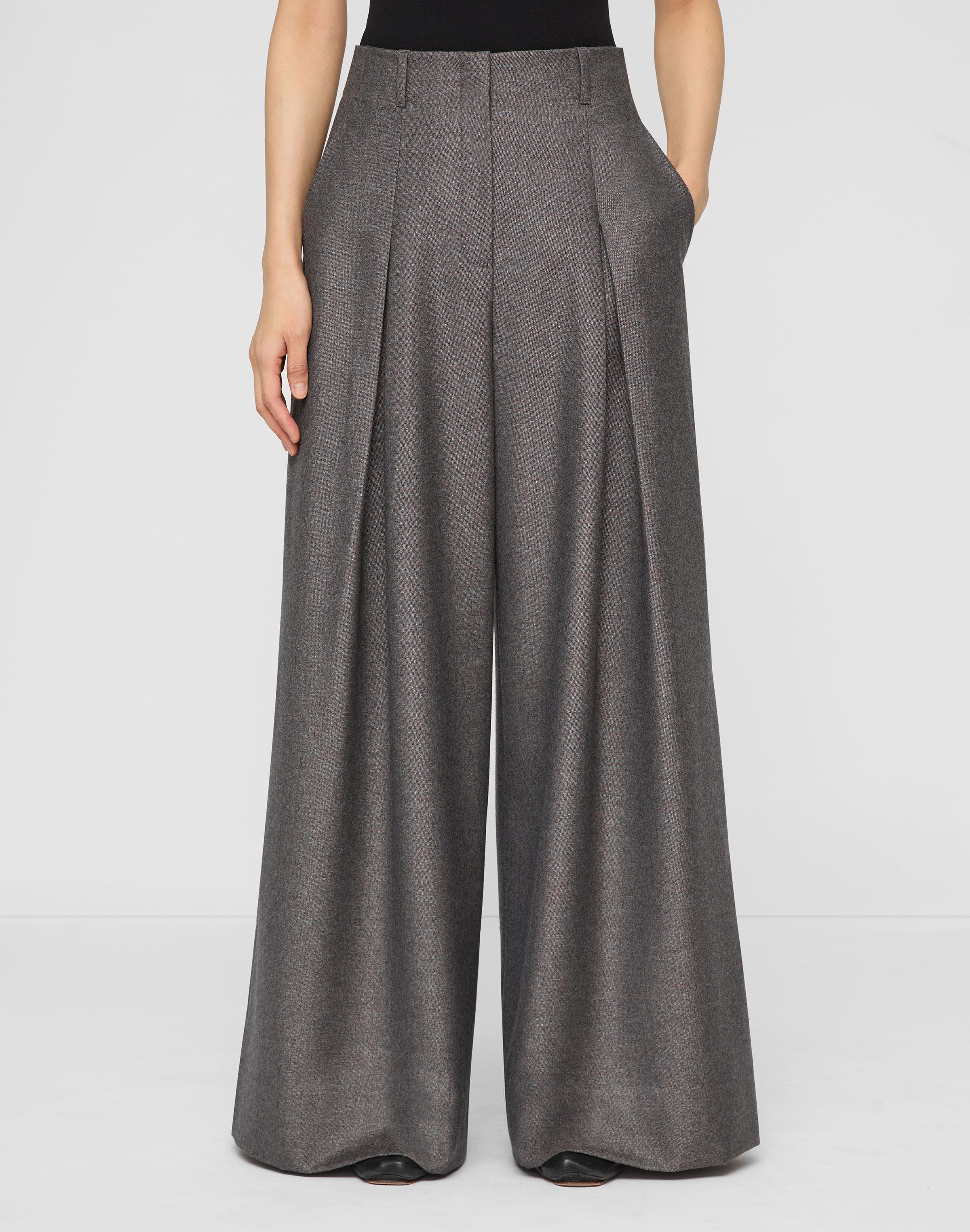 Pixelated Wool Twill Warren Pleated Wide Leg Pant
