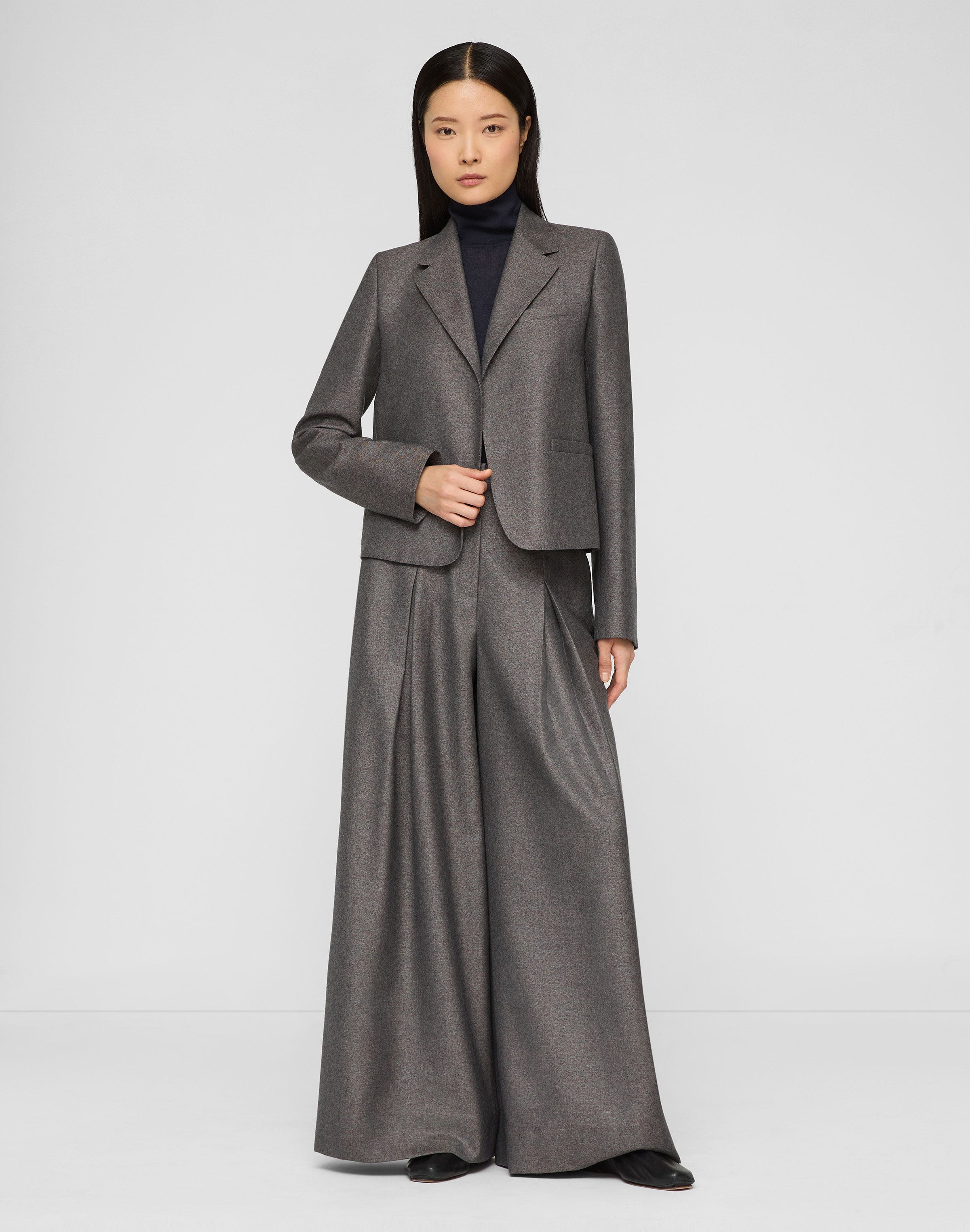 Pixelated Wool Twill Warren Pleated Wide Leg Pant