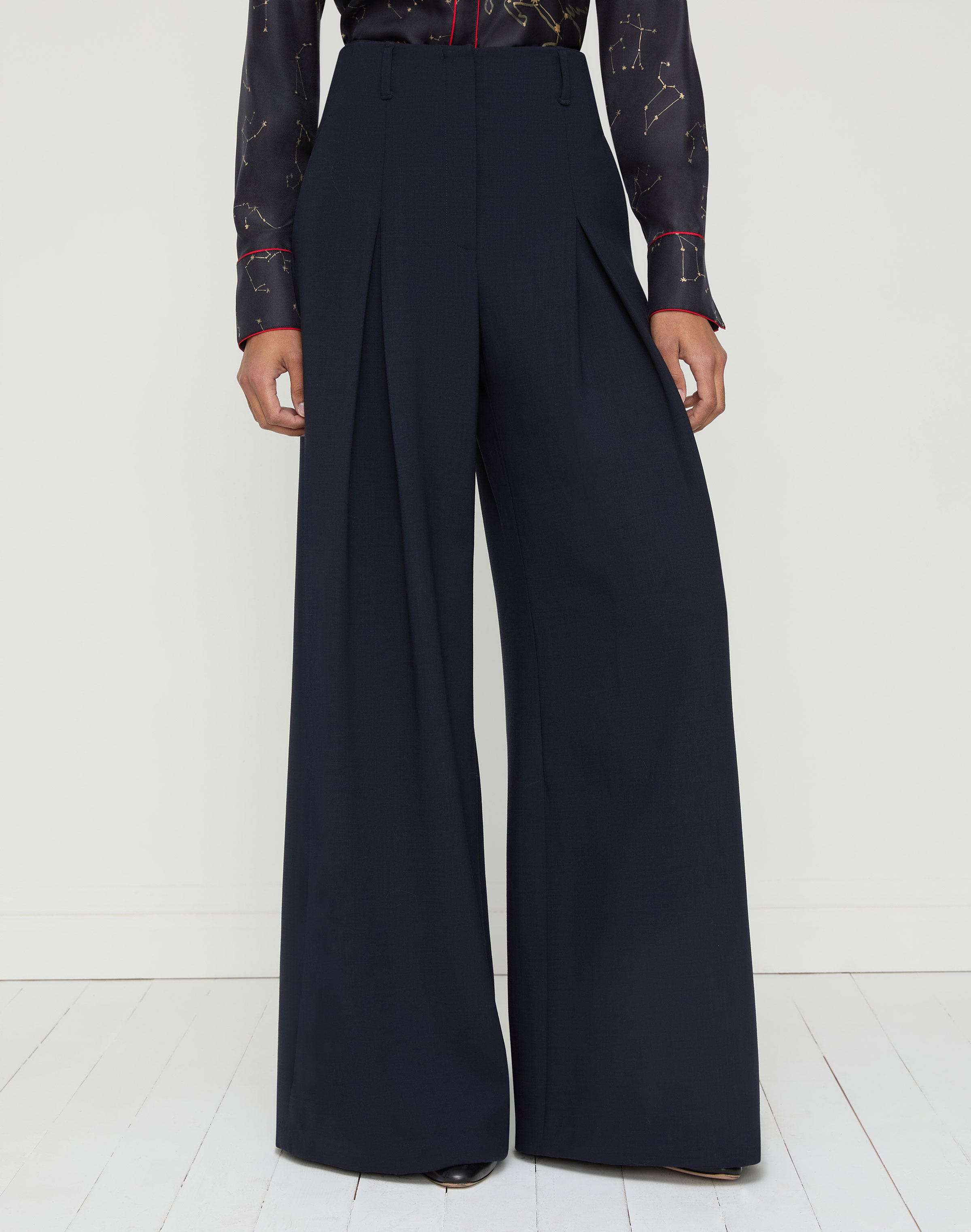 Responsible Wool Double Face Warren Pleated Wide Leg Pant