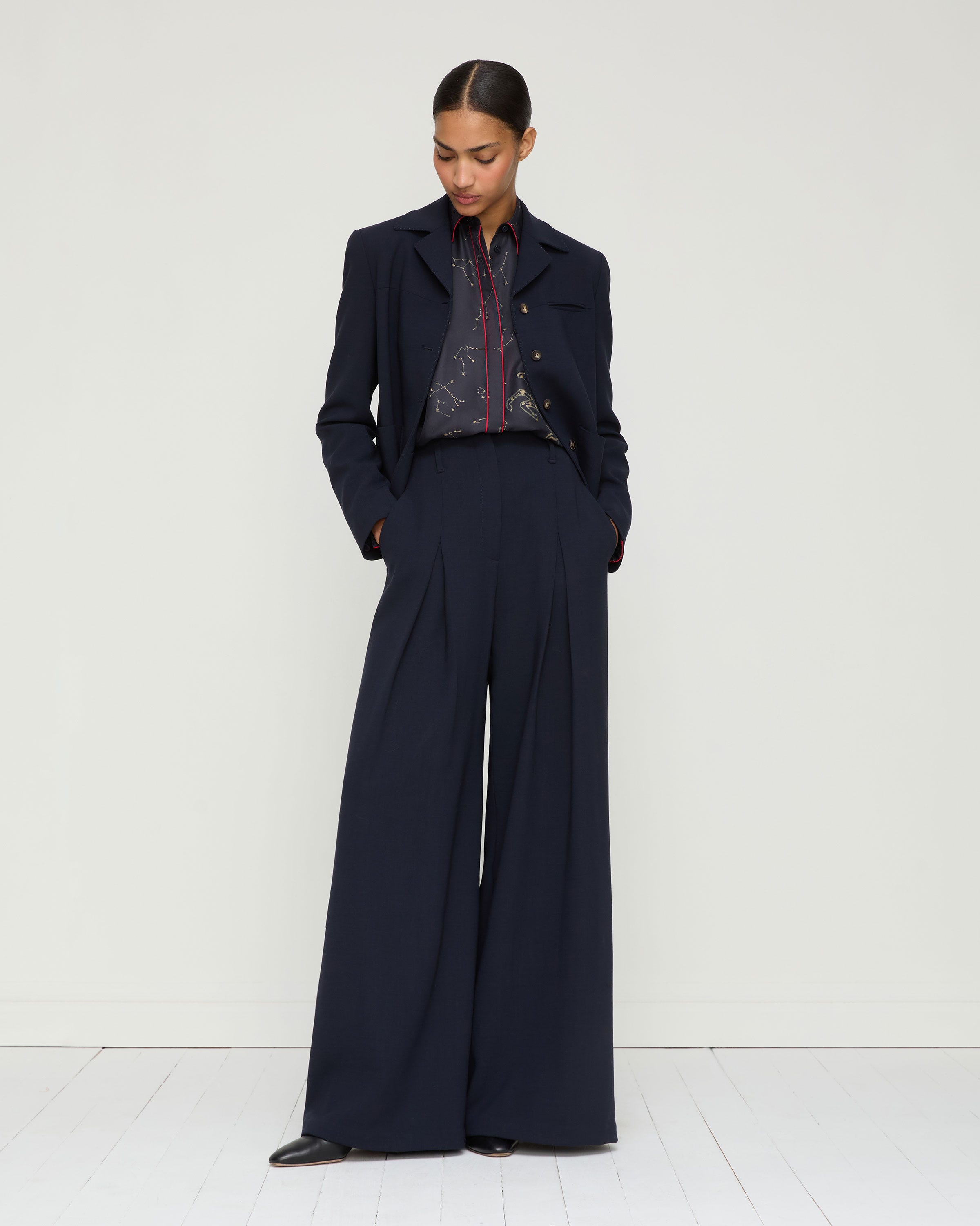 Responsible Wool Double Face Warren Pleated Wide Leg Pant