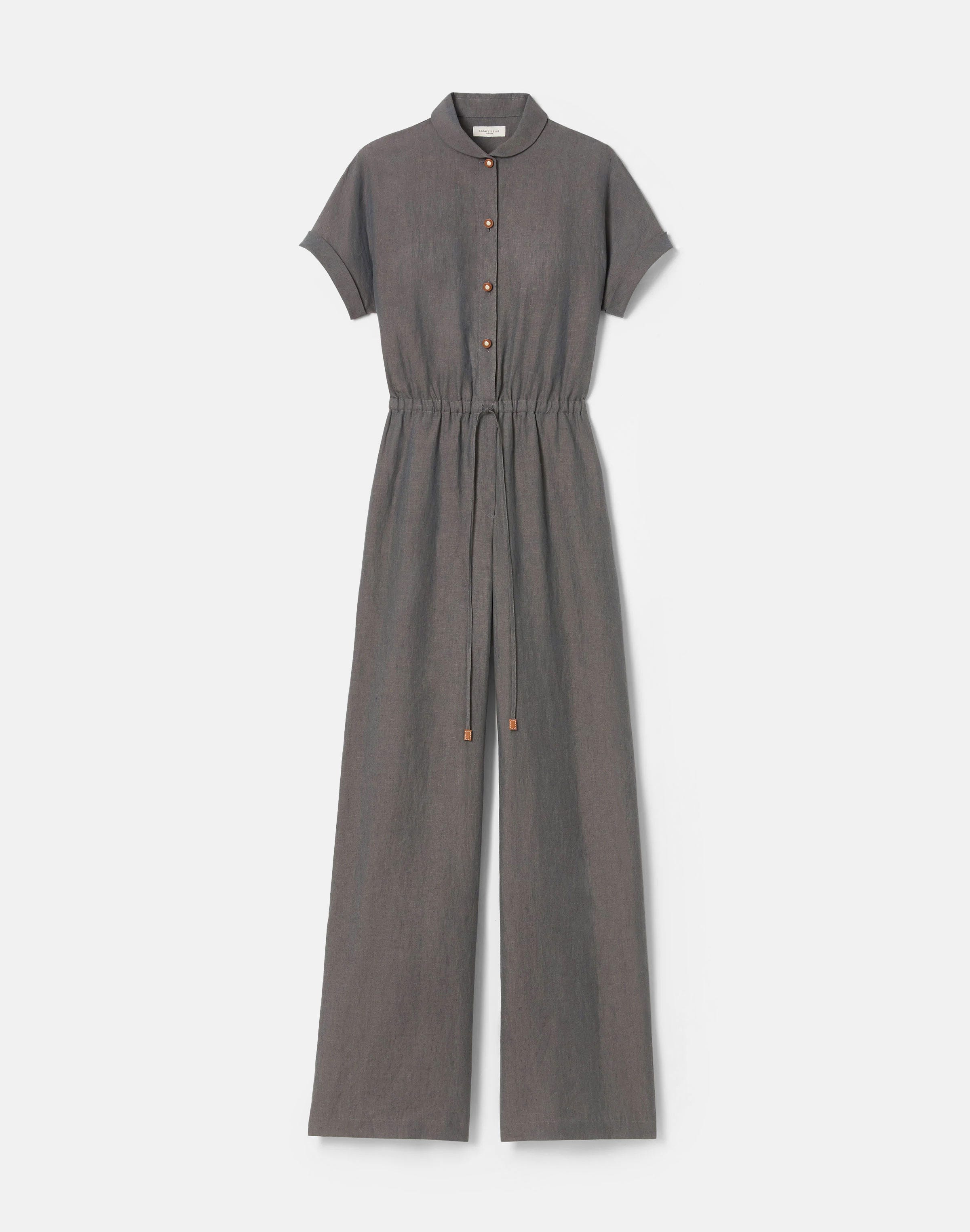 Organic Linen Claudine Collar Drawstring  Jumpsuit