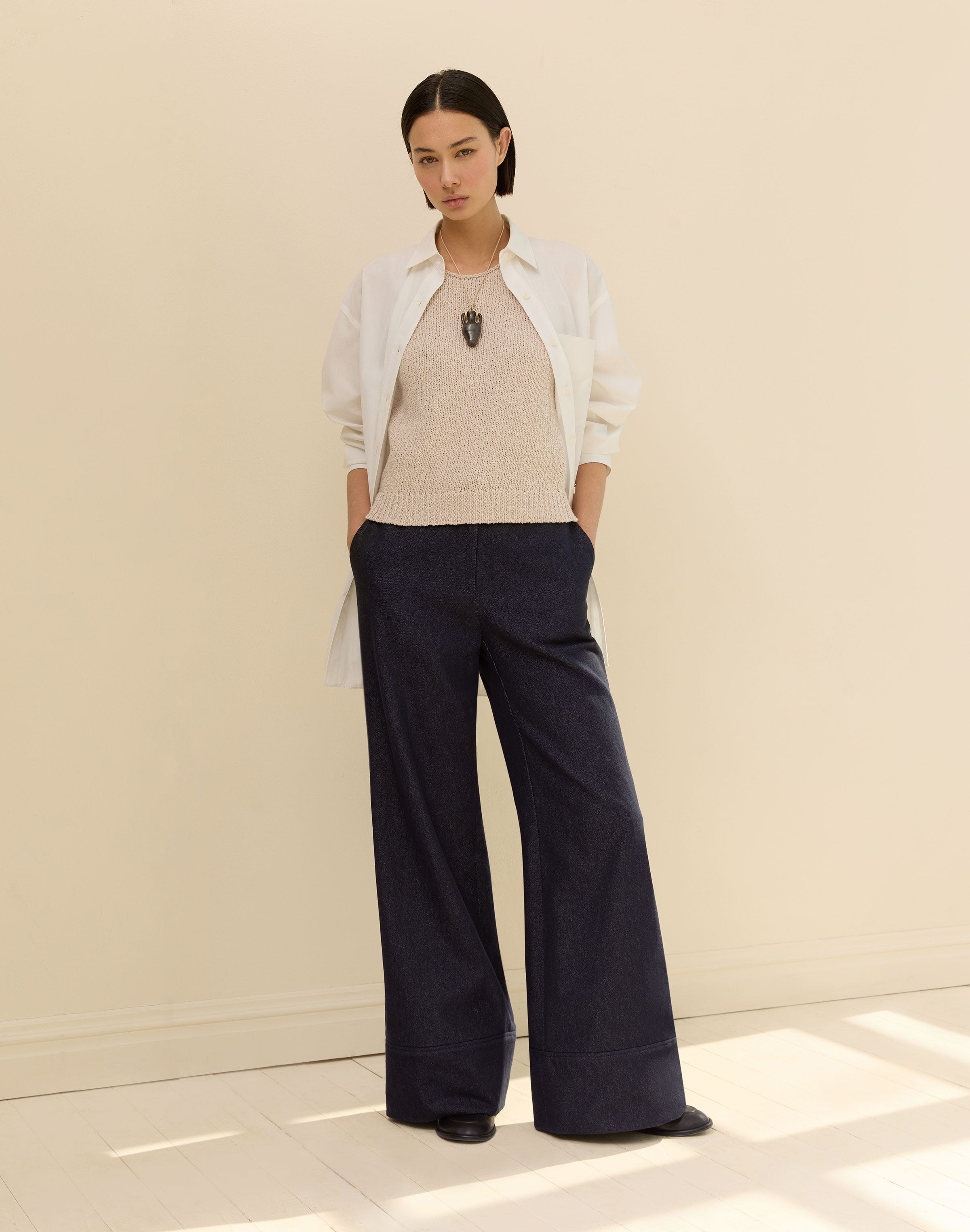 Cotton-Linen Twill Charles Wide Leg Pant