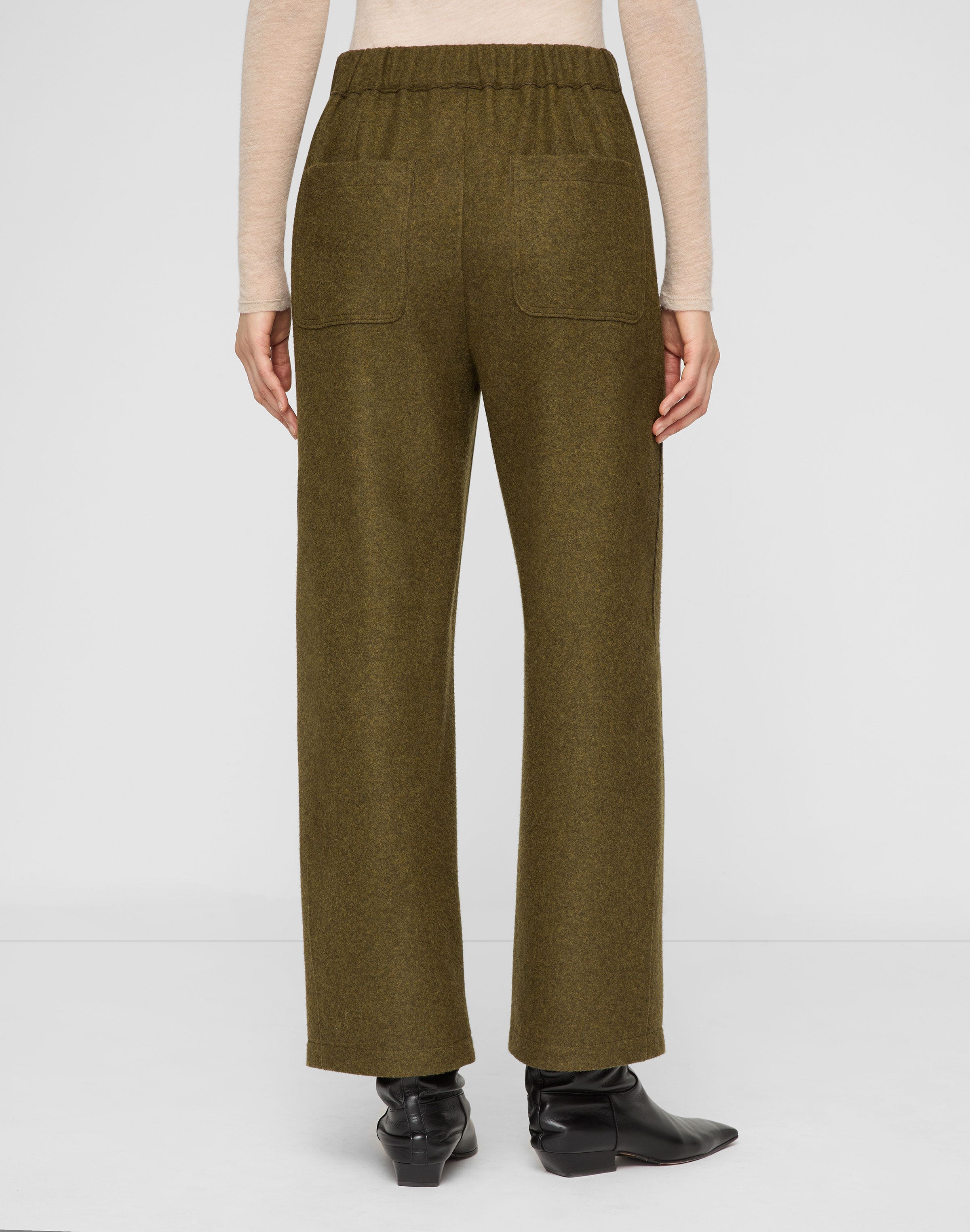 Wool-Cashmere Double Face Jersey Downing Barrel Leg Ankle Pant