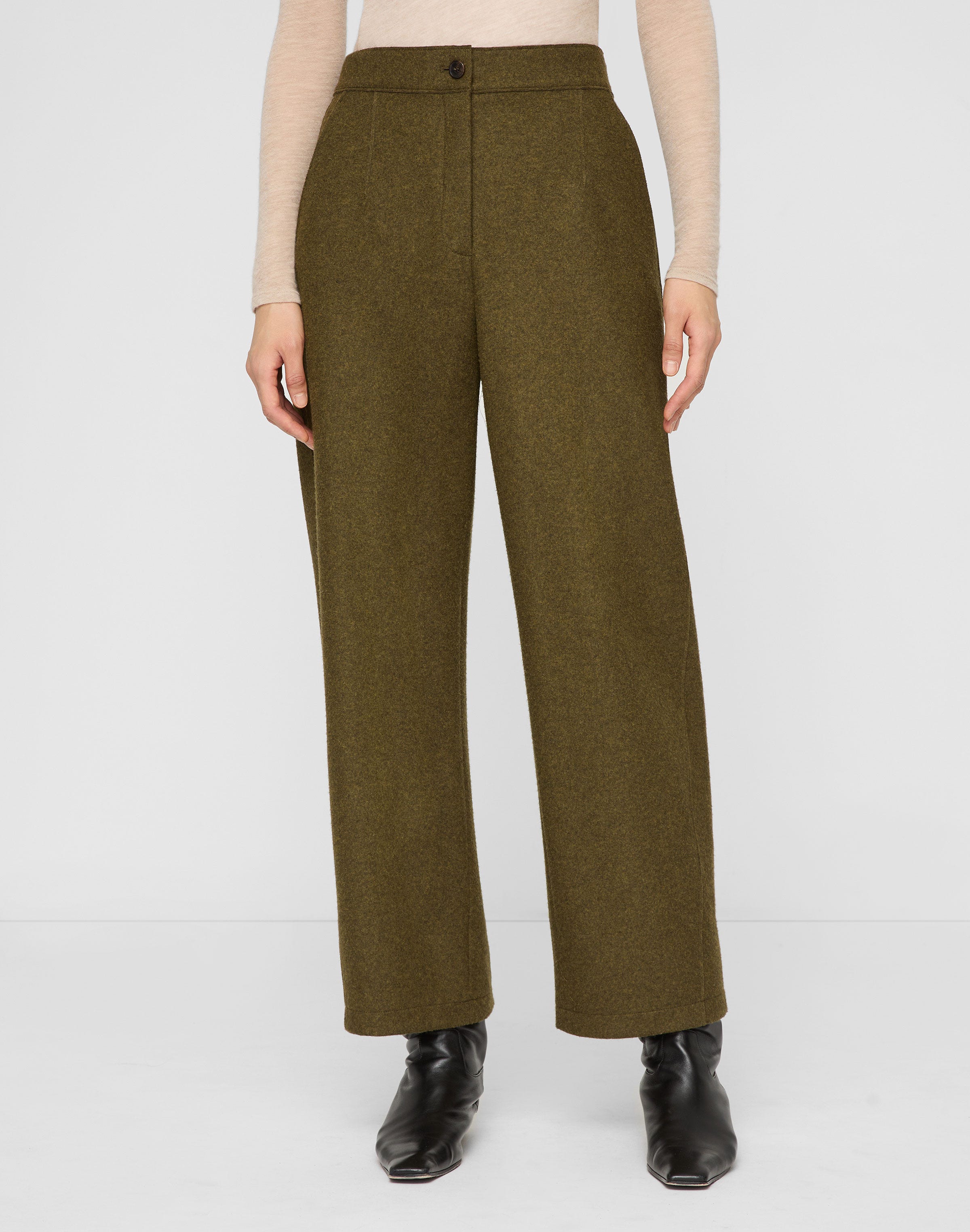 Wool-Cashmere Double Face Jersey Downing Barrel Leg Ankle Pant