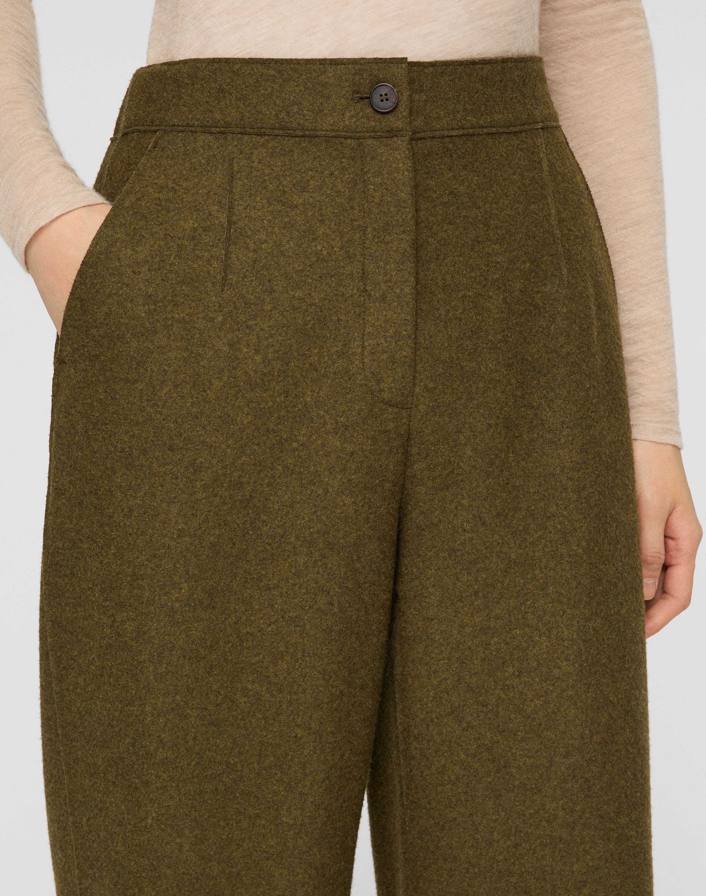 Wool-Cashmere Double Face Jersey Downing Barrel Leg Ankle Pant