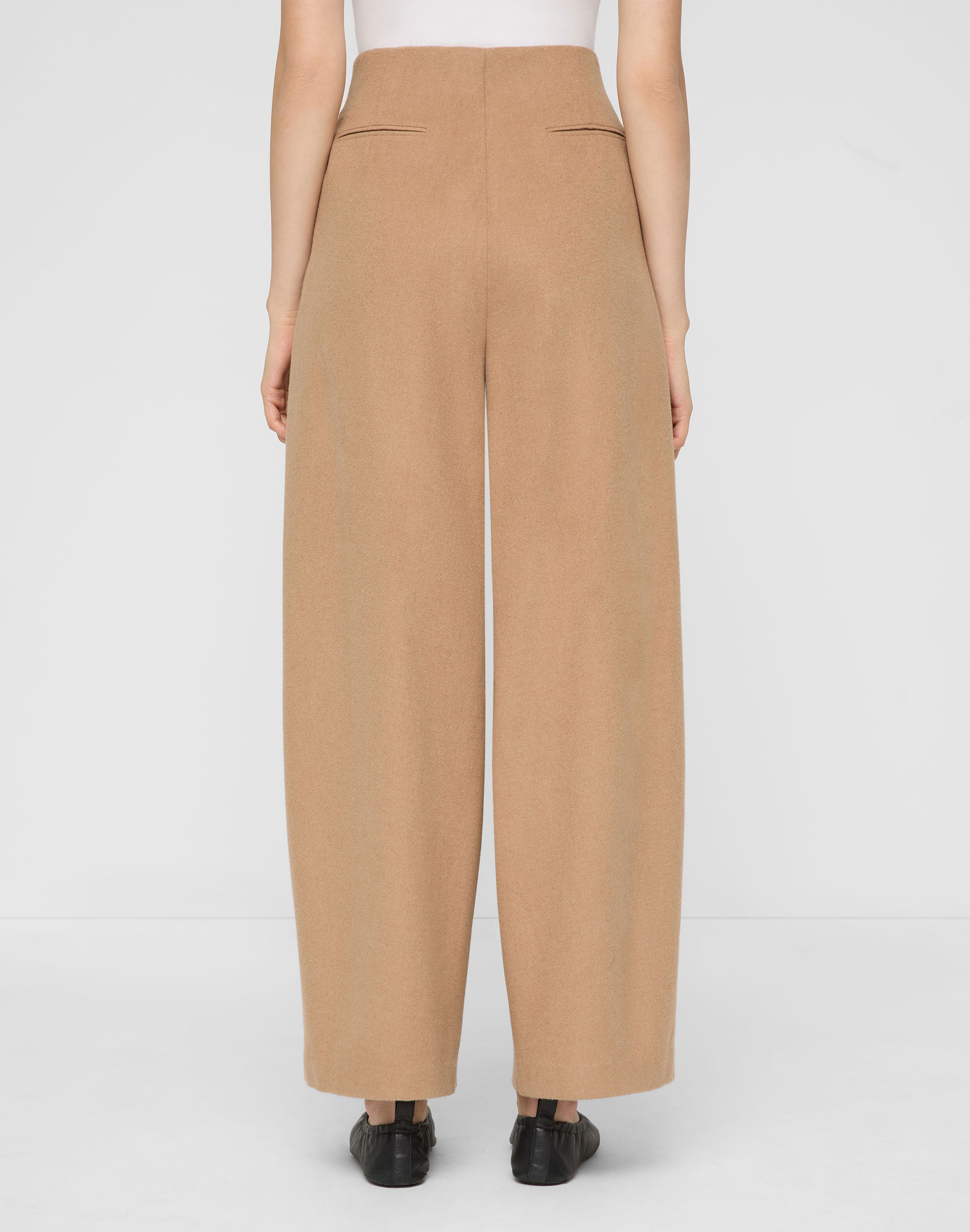Camel Hair Cooper Pleated Barrel Leg Ankle Pant