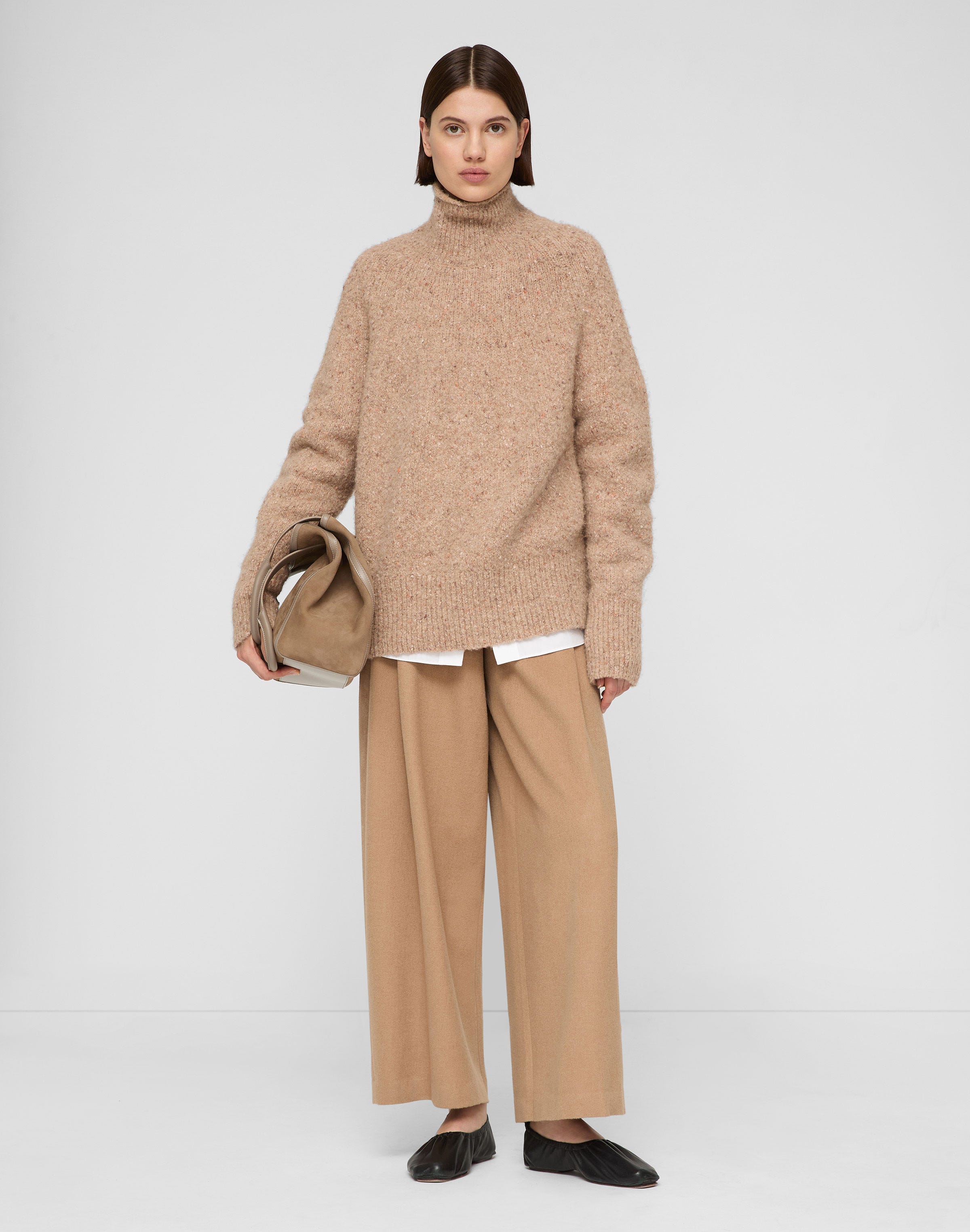 Camel Hair Cooper Pleated Barrel Leg Ankle Pant